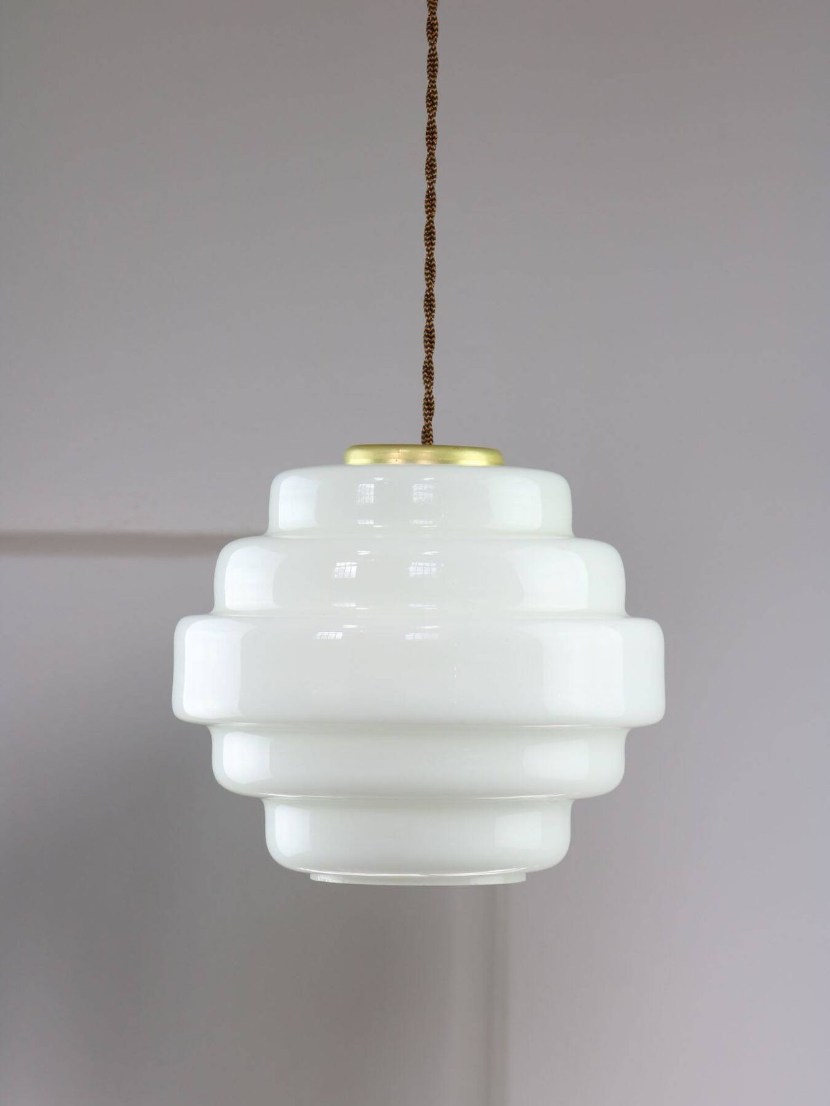 Mid Century Italian Brass And Opaline Glass Pendant Lamp photo furniture