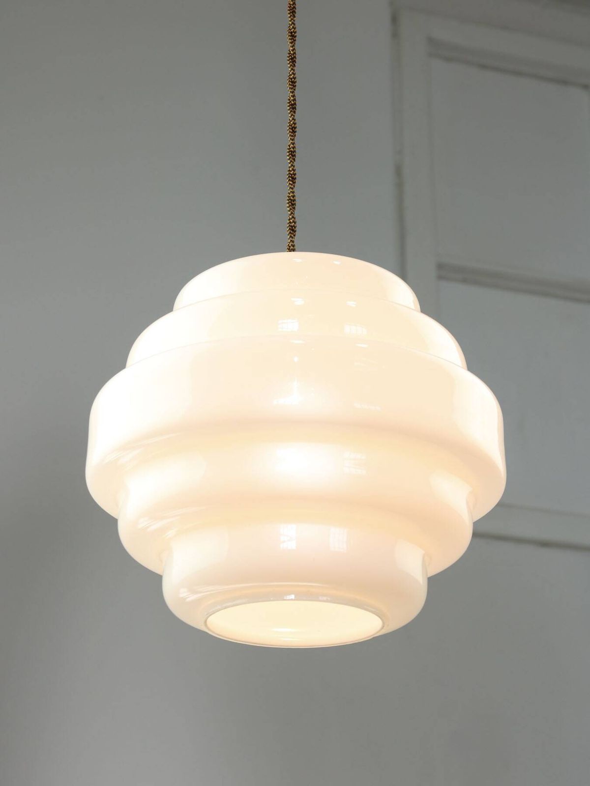 Mid Century Italian Brass And Opaline Glass Pendant Lamp photo buy