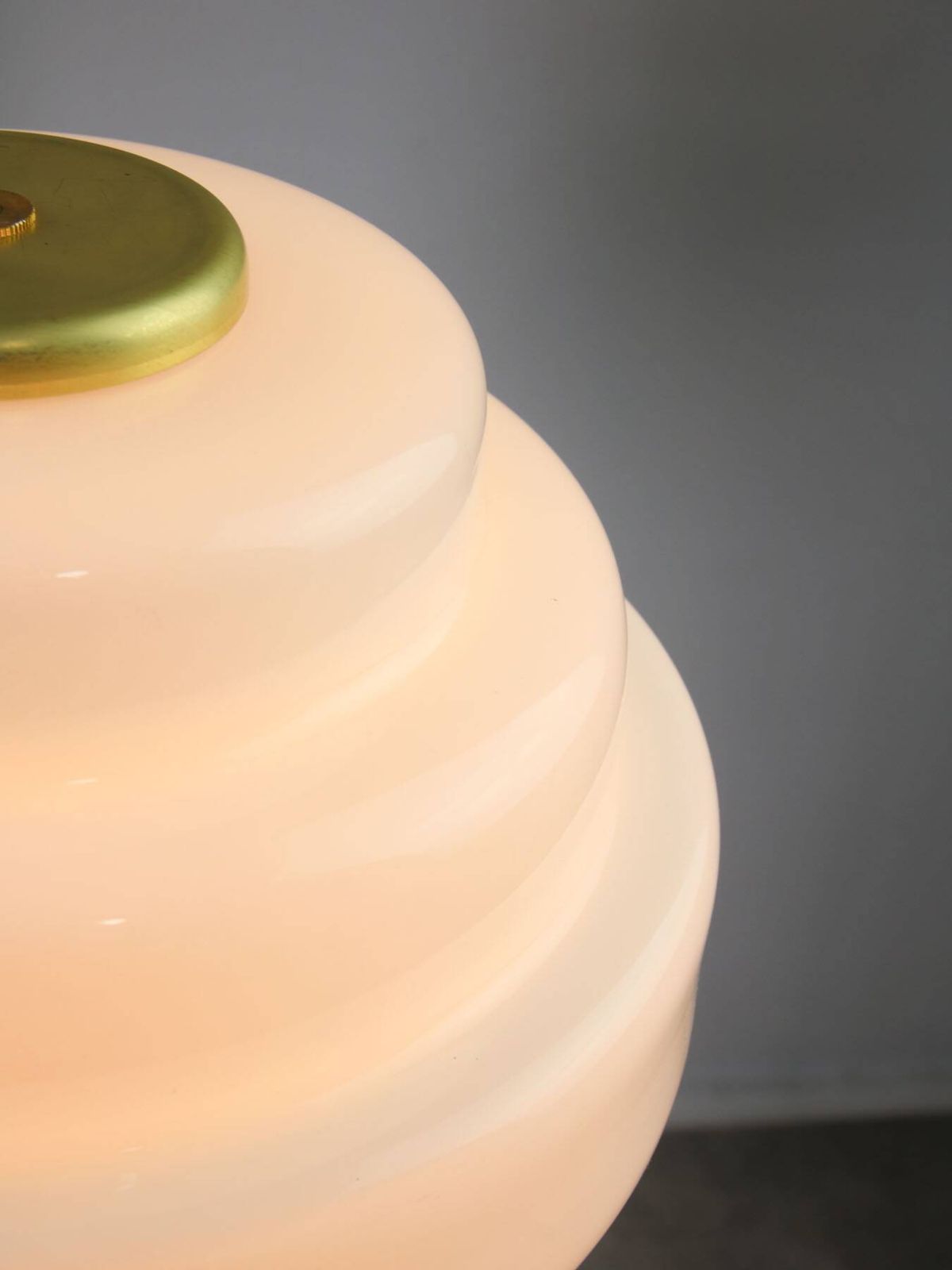 624.0 Mid Century Italian Brass And Opaline Glass Pendant Lamp photo