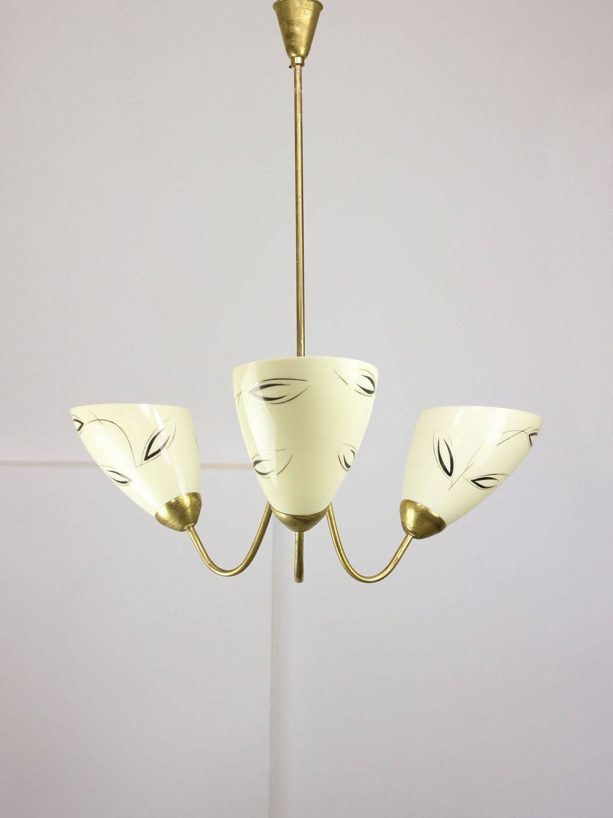 Italian Art Deco Chandelier In Brass And Yellow Glass, 1940s photo for sale