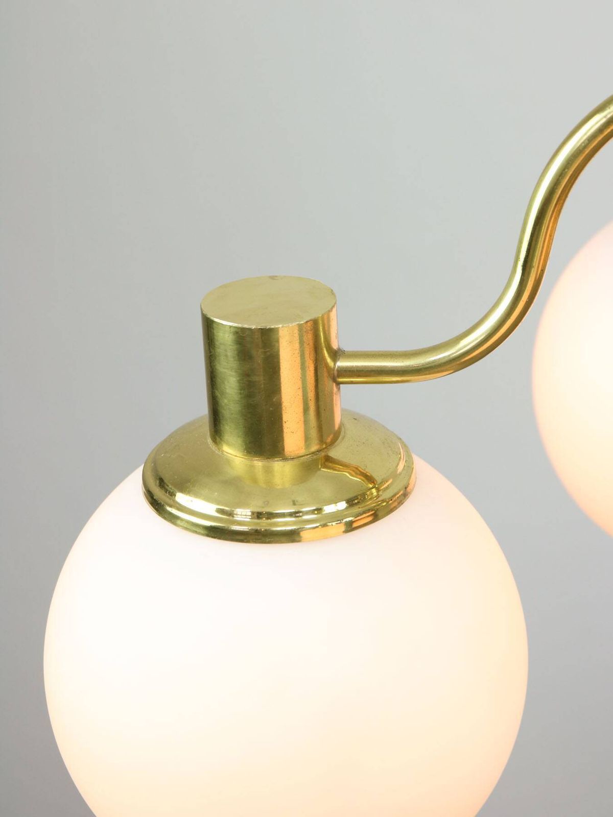 Italian Mid Century Modern Chandelier In Brass And Opaline Glass, 1960s photo for sale