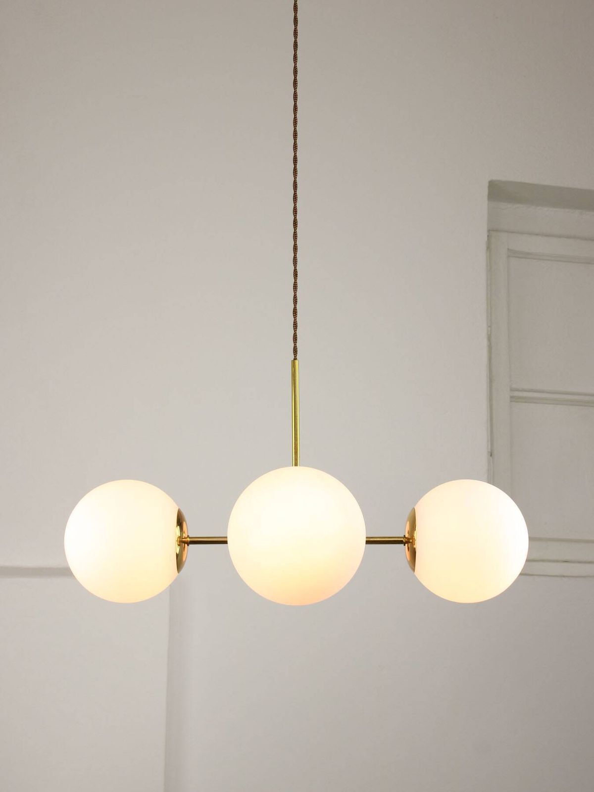 Italian Mid Century Golden Sputnik Chandelier With Opaline Shades, 1960s photo Lighting