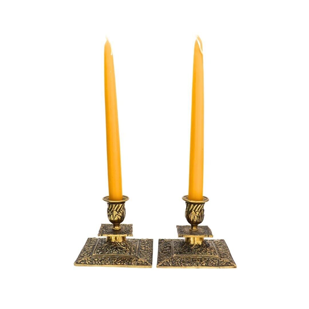 Antique Victorian Brass Candlesticks In The Gothic Revival Style, Ornate Brass Candle Holders photo Home Decor
