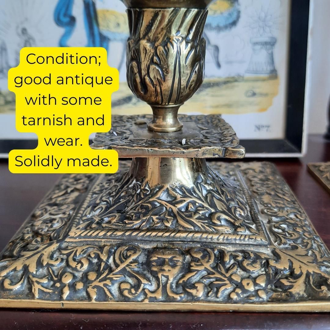 Antique Victorian Brass Candlesticks In The Gothic Revival Style, Ornate Brass Candle Holders photo buy