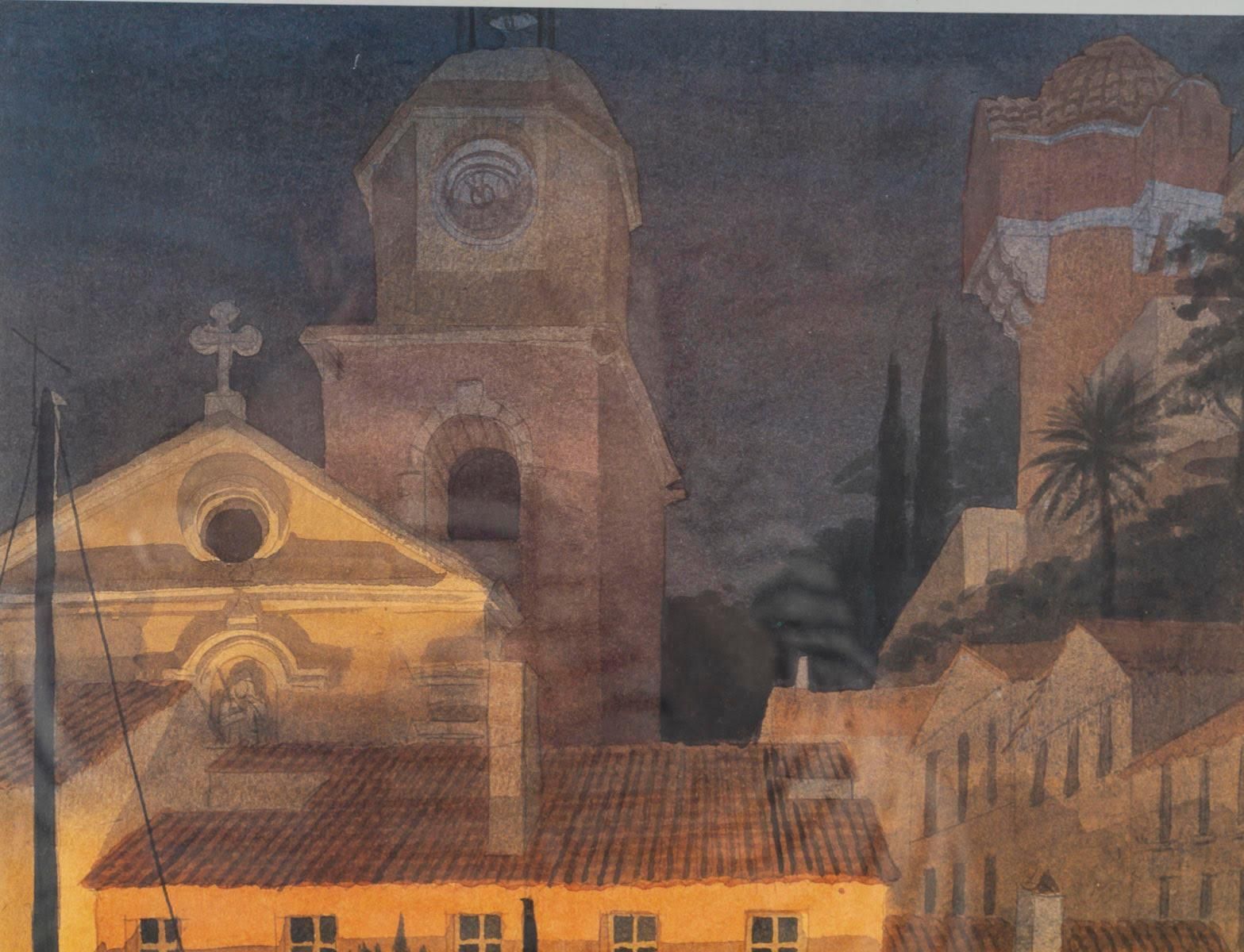 Lithograph Of Saint Tropez, Senequier, Signed, Framed Under Glass, 1990. photo 482.0