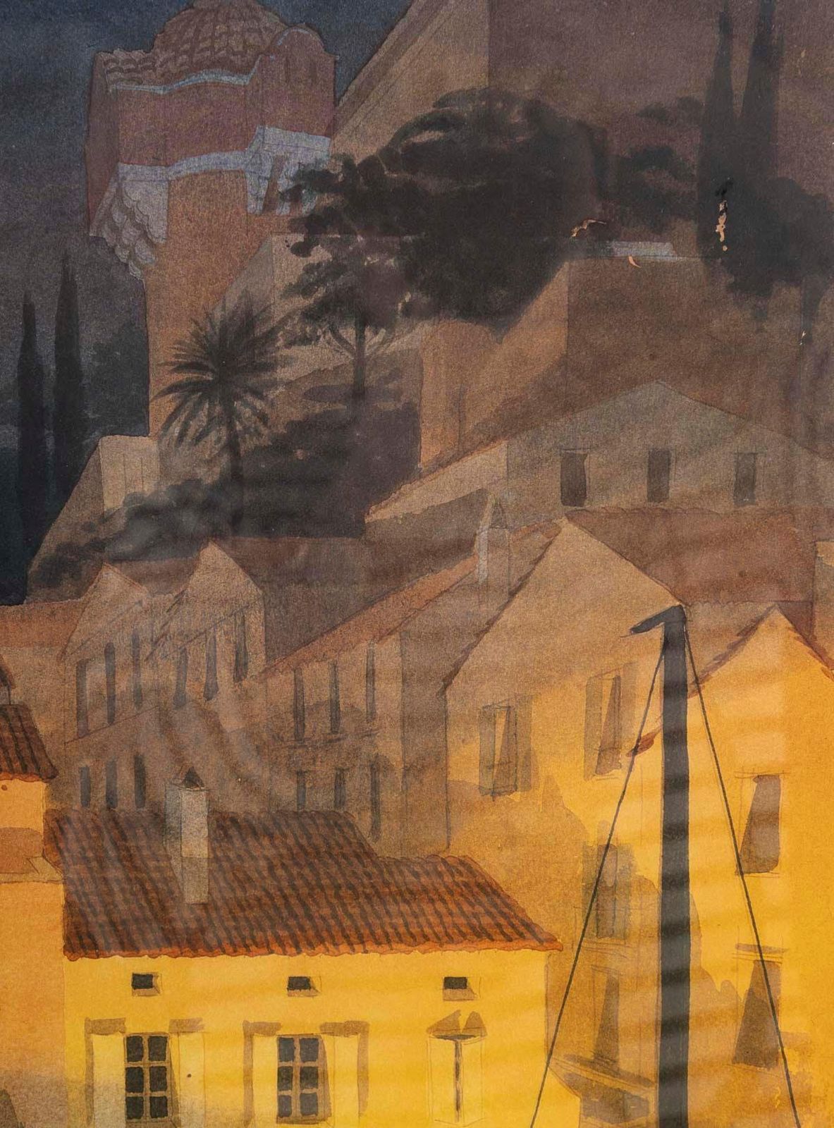 Lithograph Of Saint Tropez, Senequier, Signed, Framed Under Glass, 1990. photo vinterior