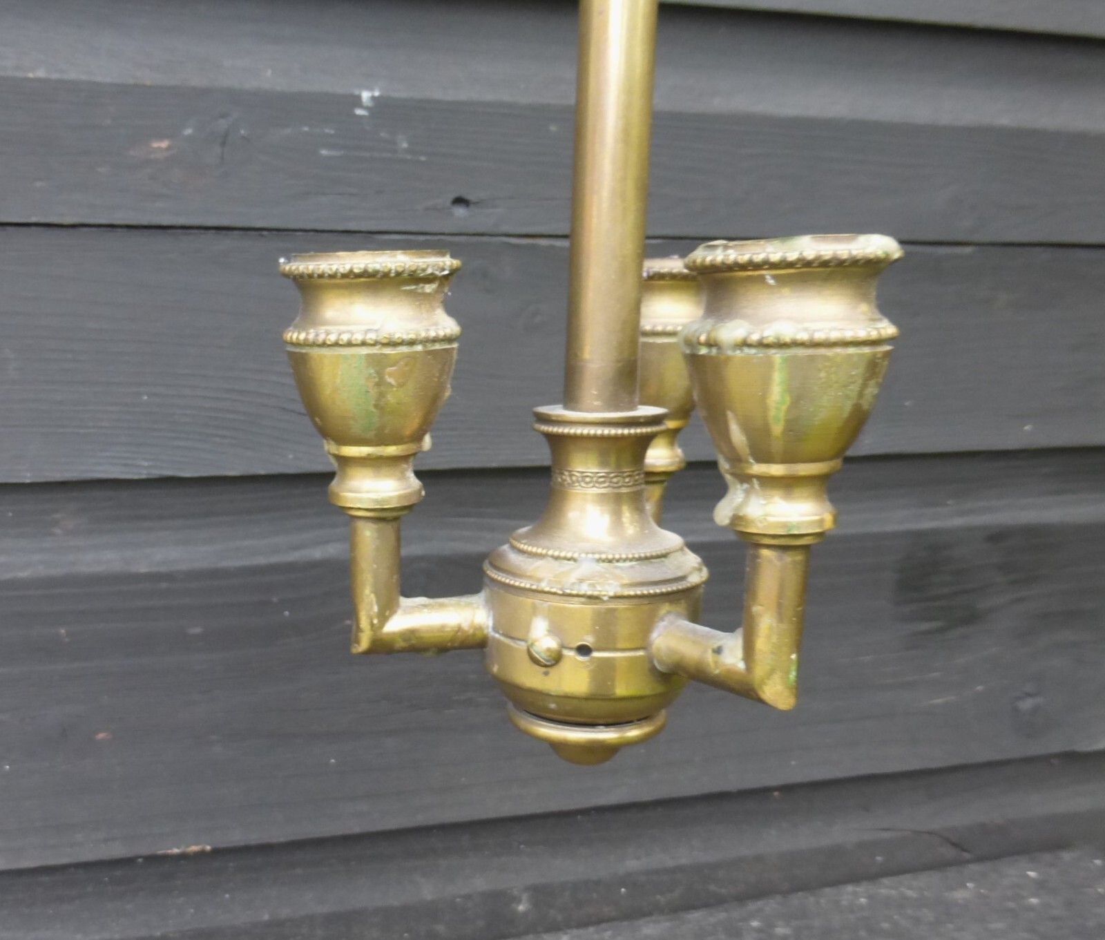 photo for sale Original Antique Hand Blown Glass Smoke Bell Brass 3 Candle Fittings Ceiling Light C1800's