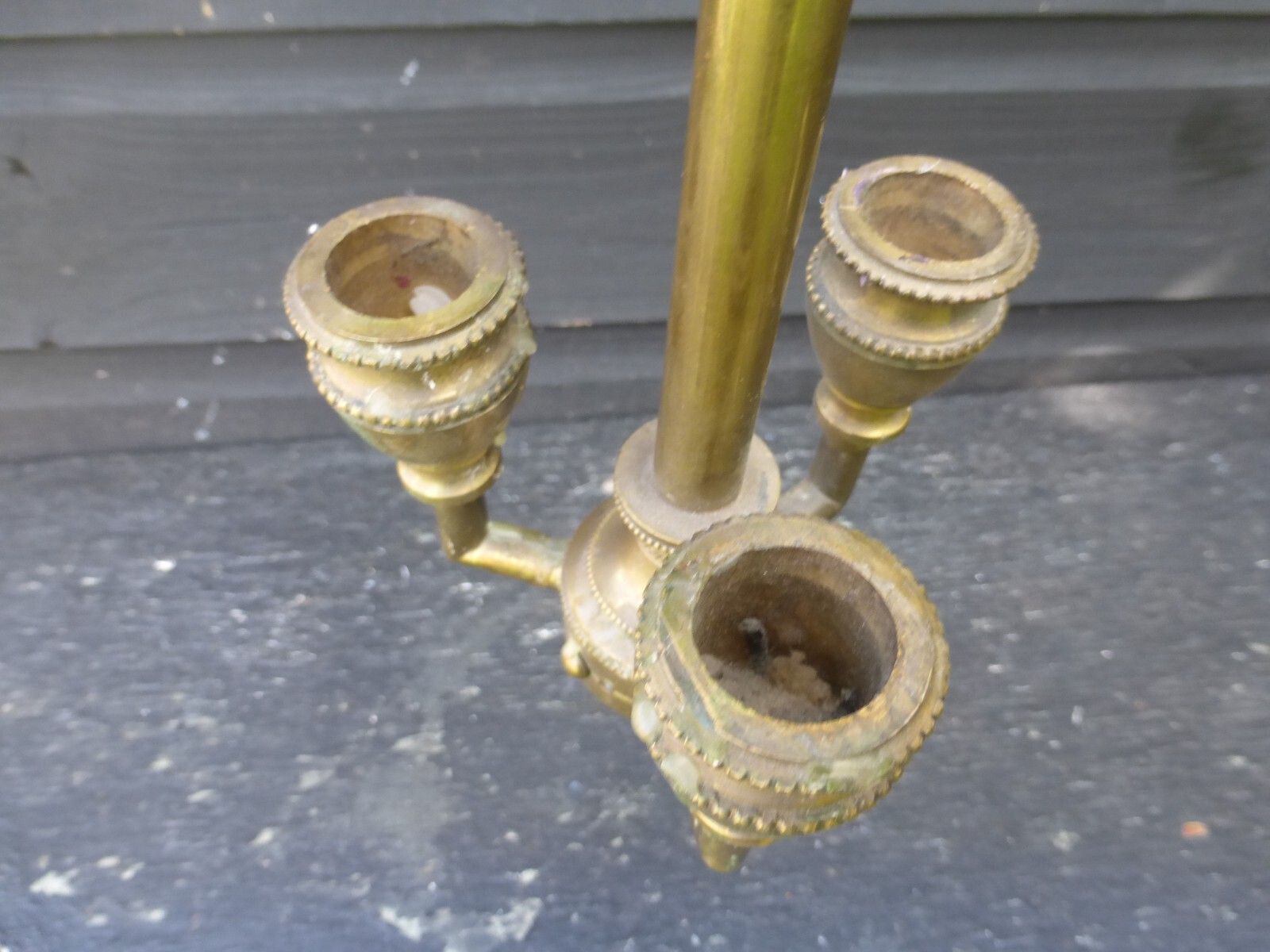 photo vinterior Original Antique Hand Blown Glass Smoke Bell Brass 3 Candle Fittings Ceiling Light C1800's