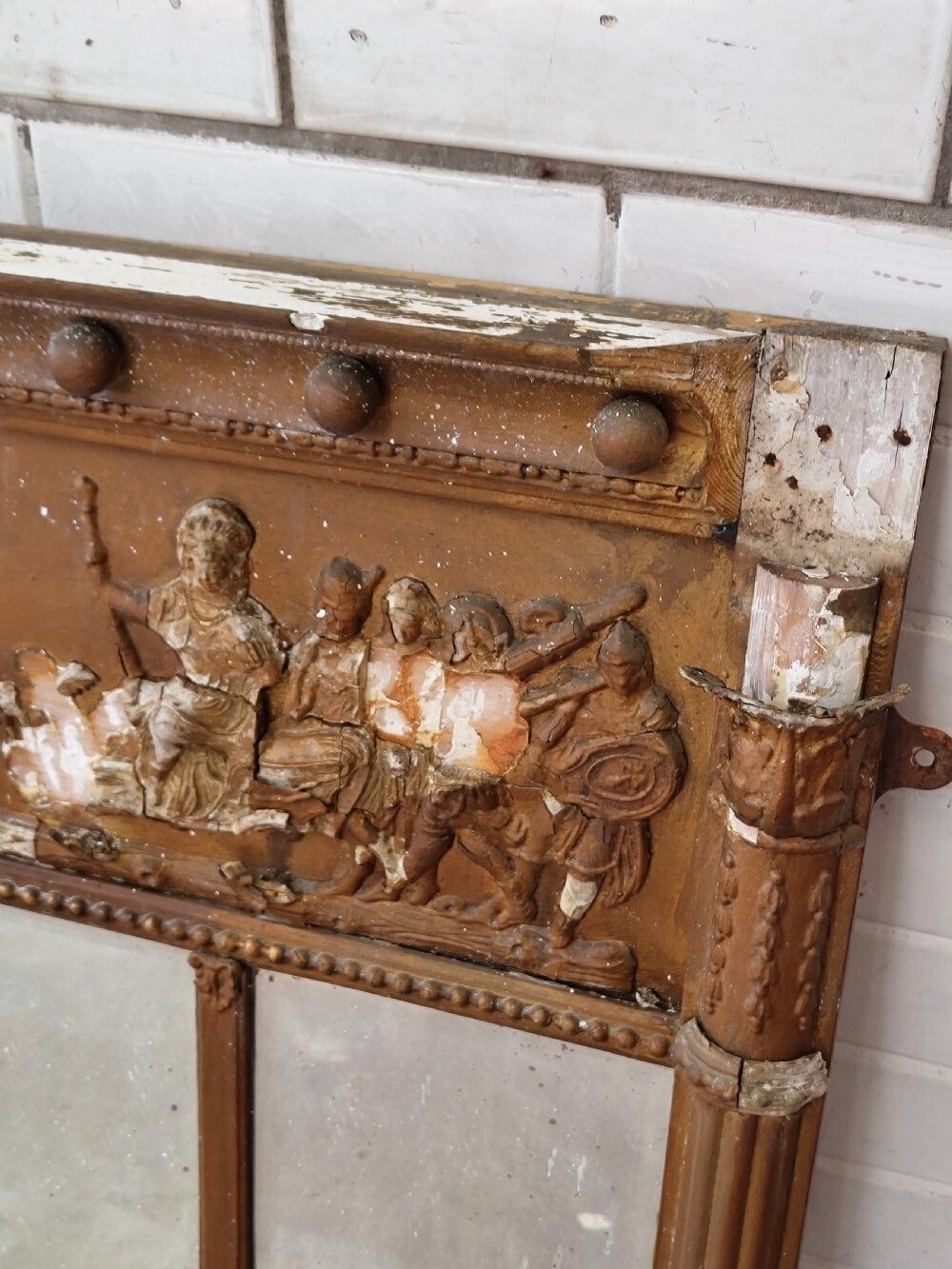 A Pair Of Heavily Distressed Regency Gilt Over Mantle Pier Mirrors photo for sale