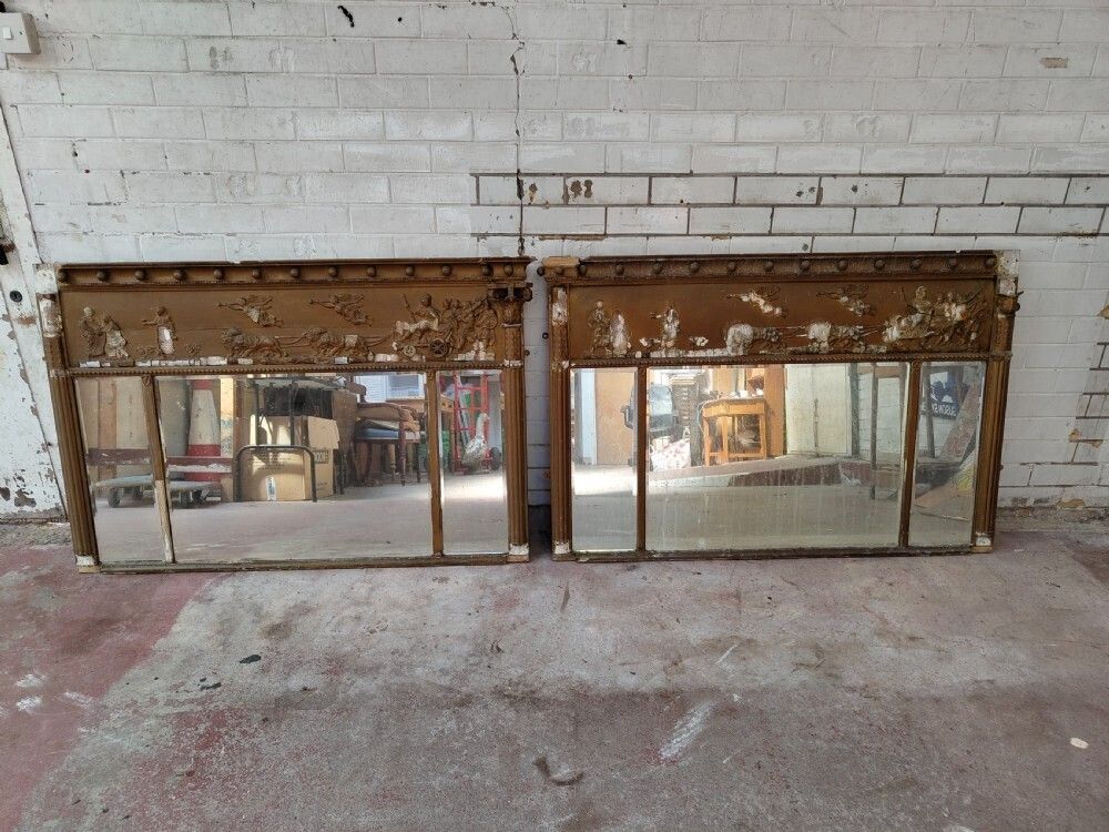 photo vinterior A Pair Of Heavily Distressed Regency Gilt Over Mantle Pier Mirrors