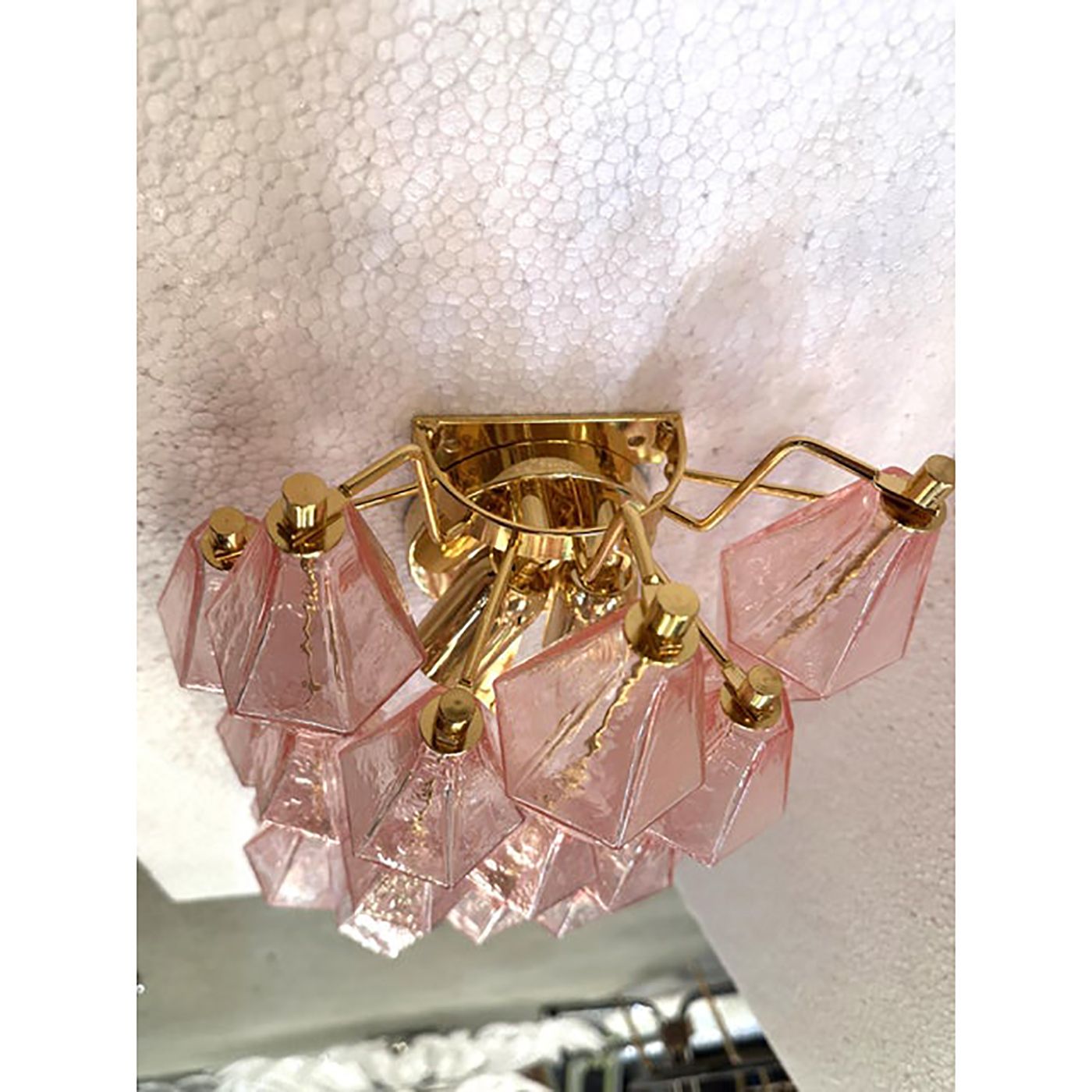 Set Of Two Contemporary Pink “Poliedri” Murano Glass Gold 24k Wall Sconces photo vintage