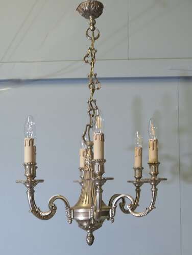 A Large French Gilded Brass 6 Branch Chandelier photo Lighting