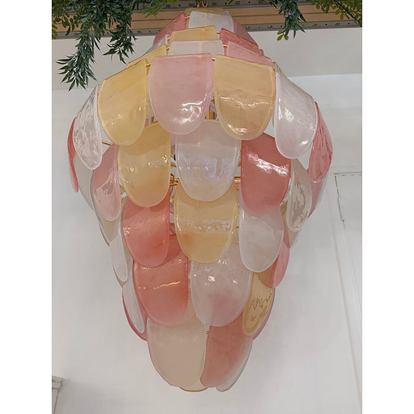 Contemporary Sanded Pink And Amber “Petals” Murano Glass Chandelier Style photo for sale
