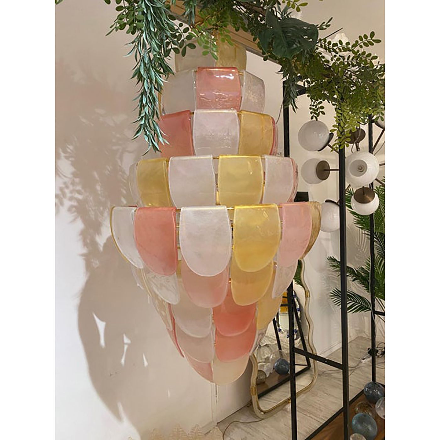 Contemporary Sanded Pink And Amber “Petals” Murano Glass Chandelier Style photo 16800.0