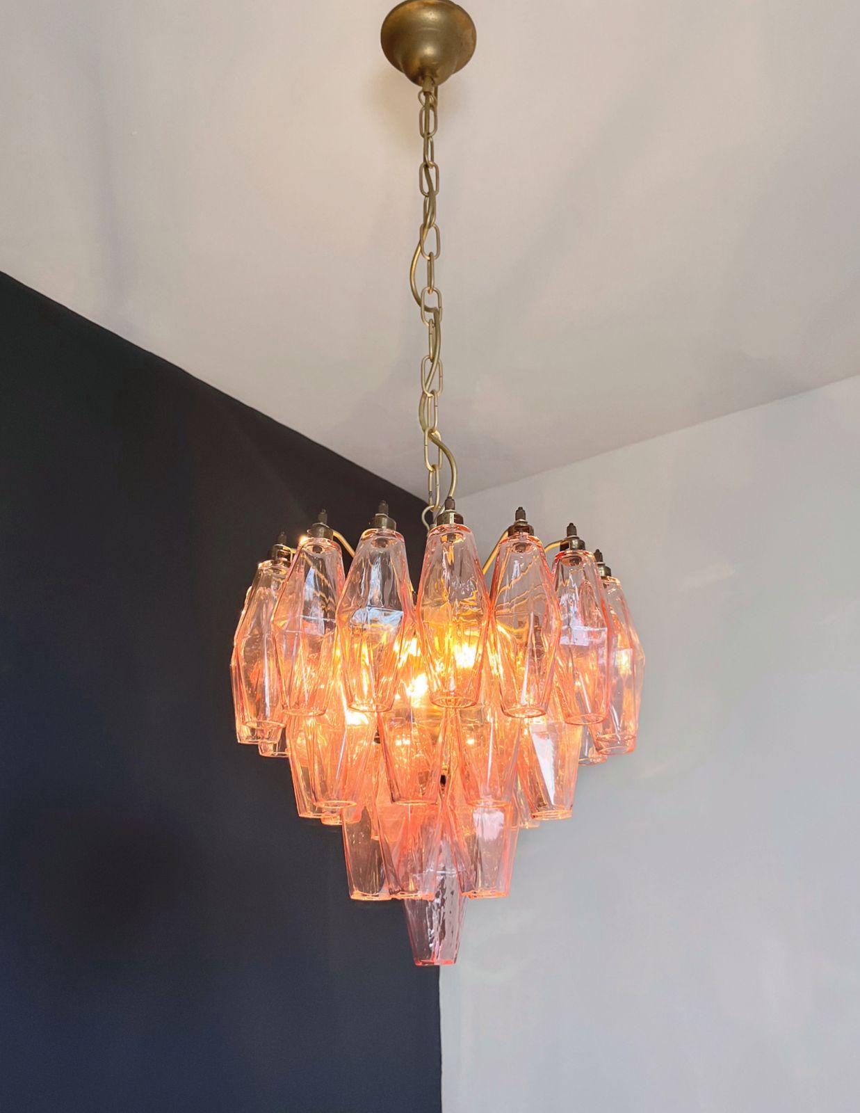 Elegant Murano Pink Poliedri Chandelier   Carlo Scarpa Design photo buy