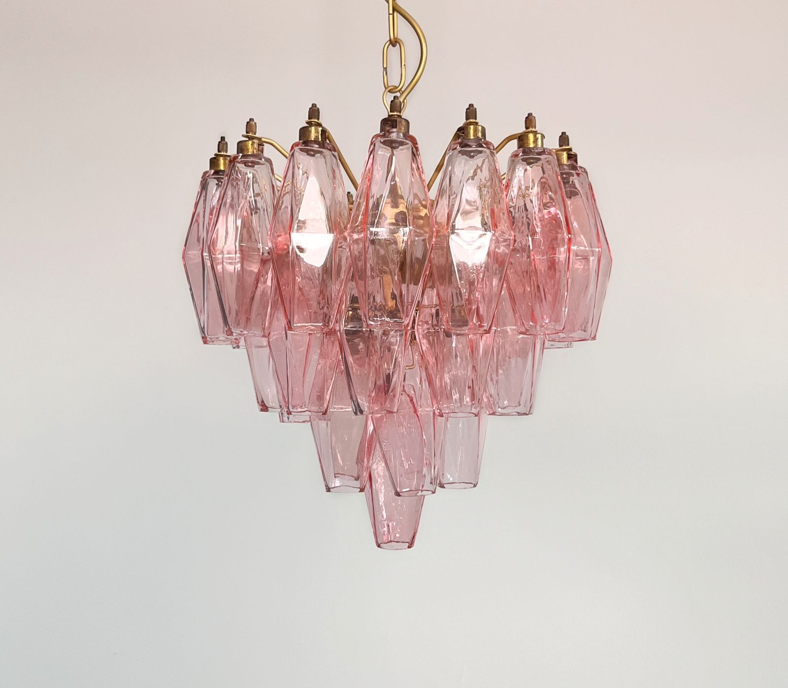 Elegant Murano Pink Poliedri Chandelier   Carlo Scarpa Design photo vintage