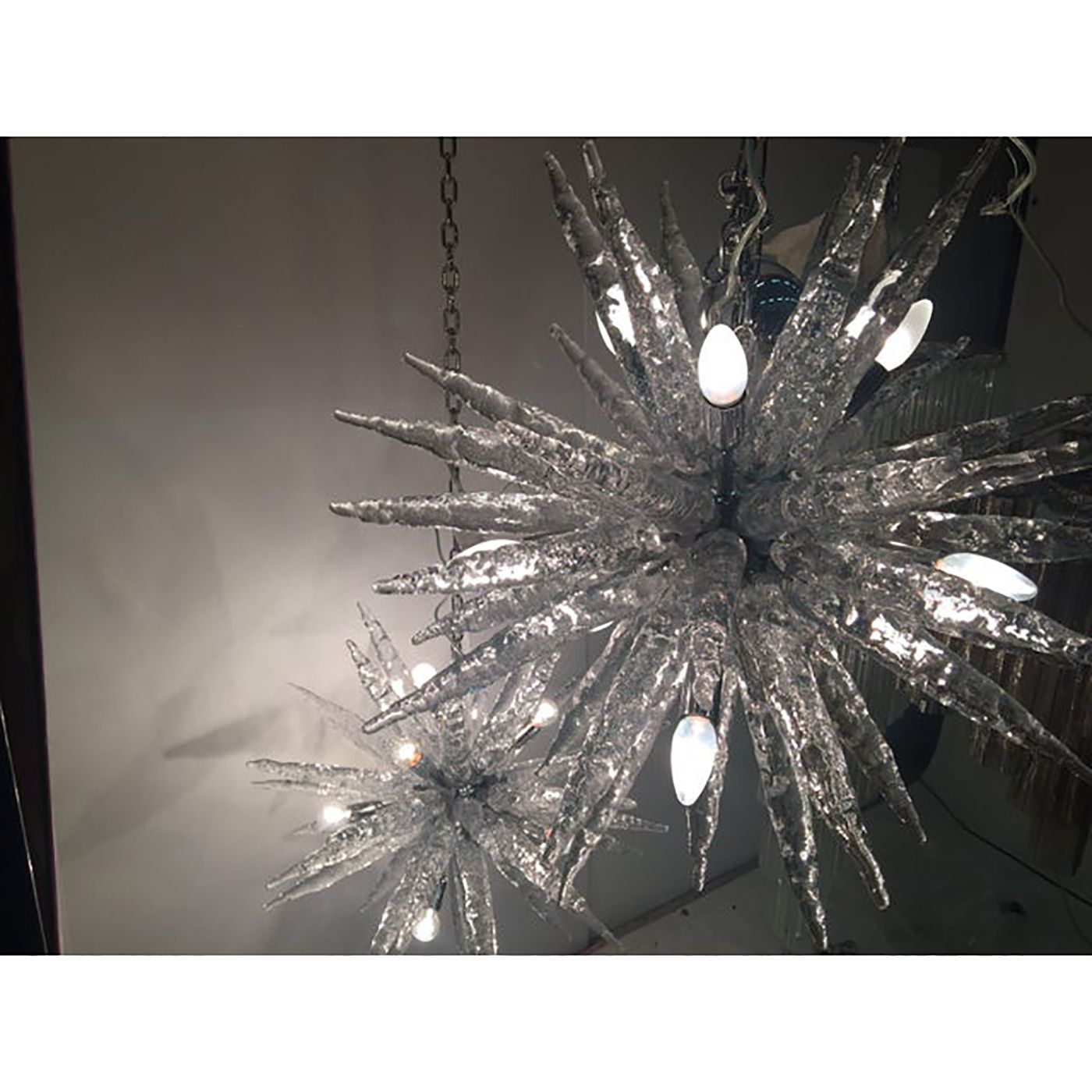 Set Of 2 Murano Glass Ice Clear Sputnik Italian Chandelier photo 16800.0
