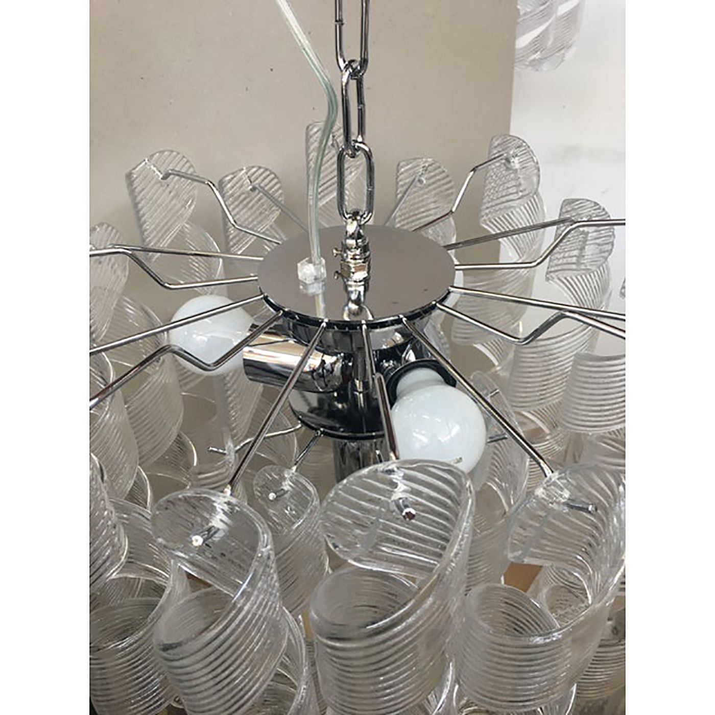 Murano Glass Sputnik Chandelier With Swirling Italian Glass Clear And White photo for sale
