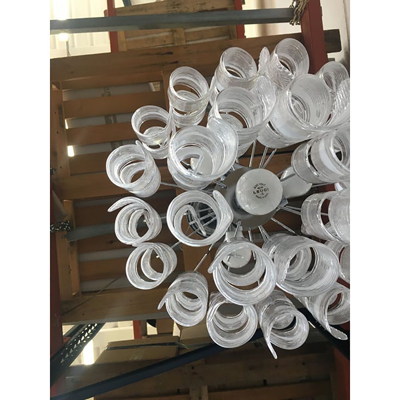 Murano Glass Sputnik Chandelier With Swirling Italian Glass Clear And White photo Lighting