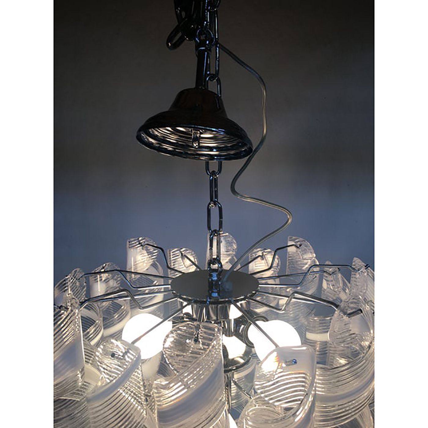 Murano Glass Sputnik Chandelier With Swirling Italian Glass Clear And White photo vinterior