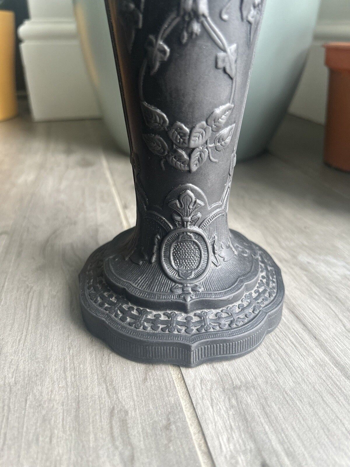 Wedgwood Basalt Vase Pair Black Jasperware Wedgwood Conical Grand Vases photo vintage