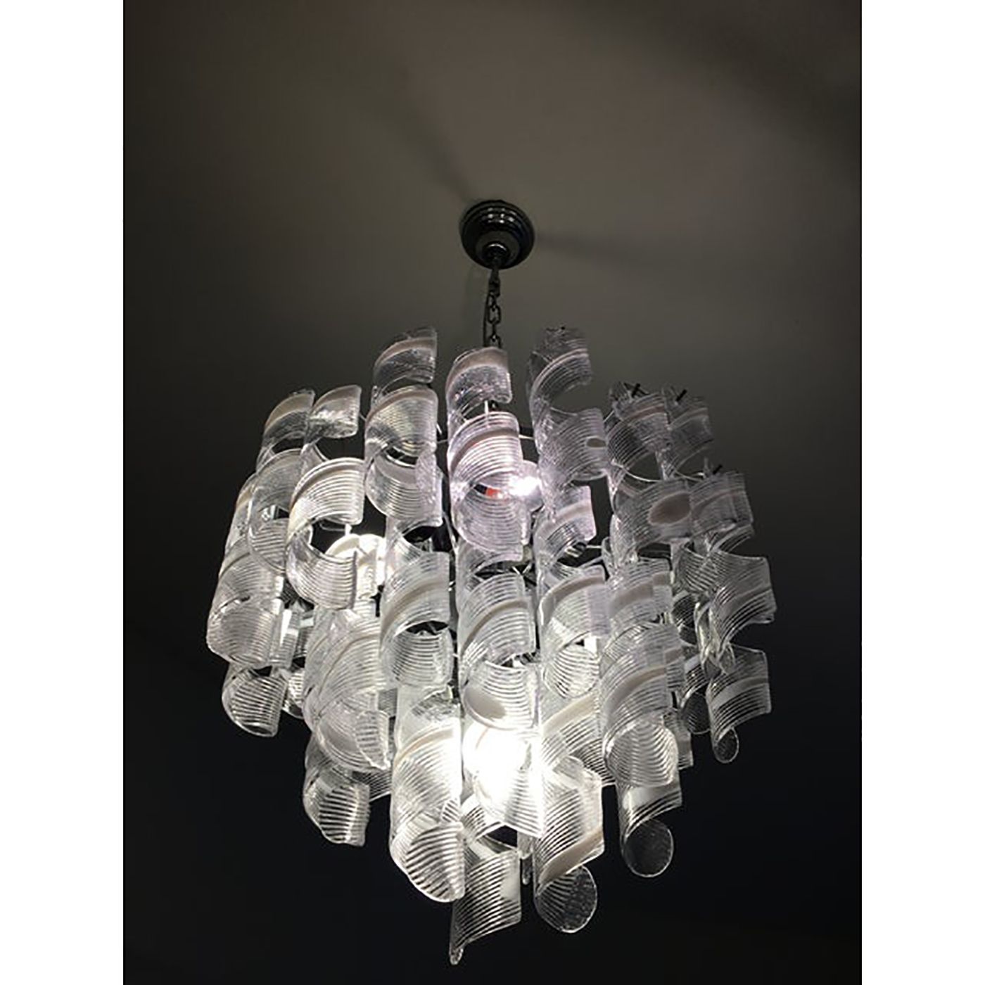Murano Glass Sputnik Chandelier With Swirling Italian Glass Clear And White photo Lighting