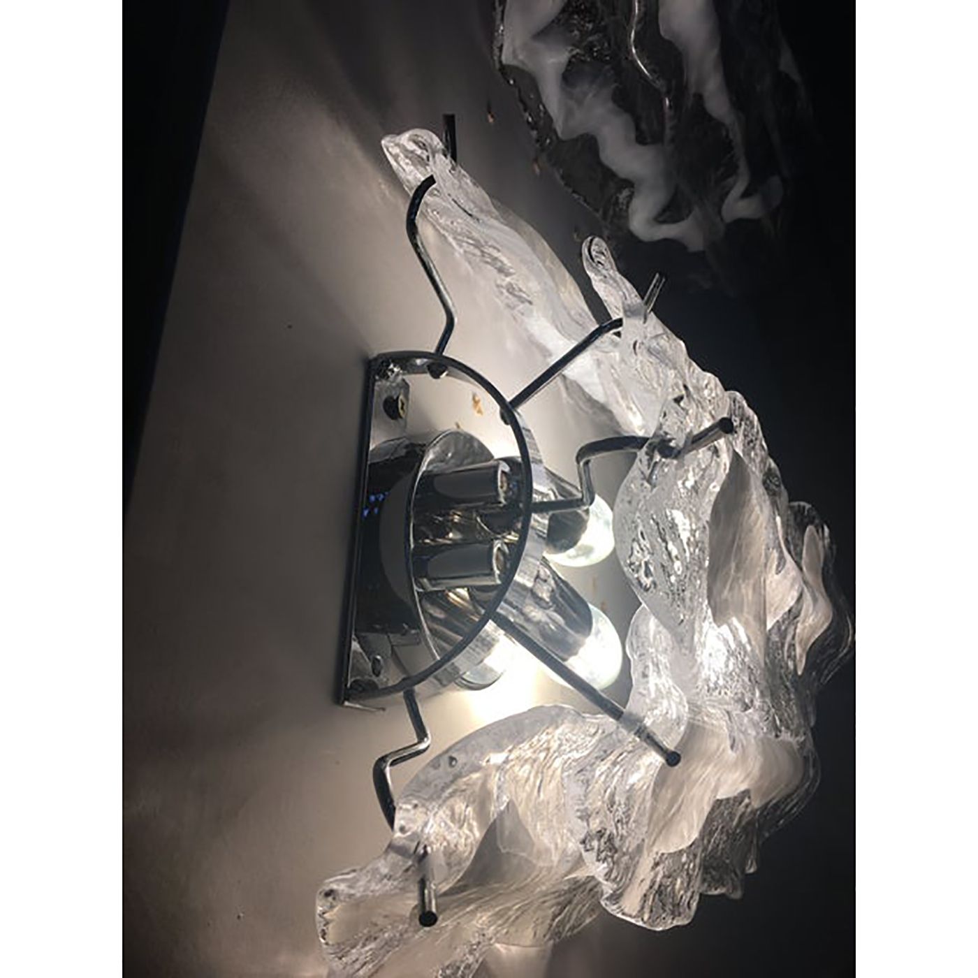 Lot Of 2 Transparent And White “Fiamma” Murano Glass Wall Sconces photo 4200.0