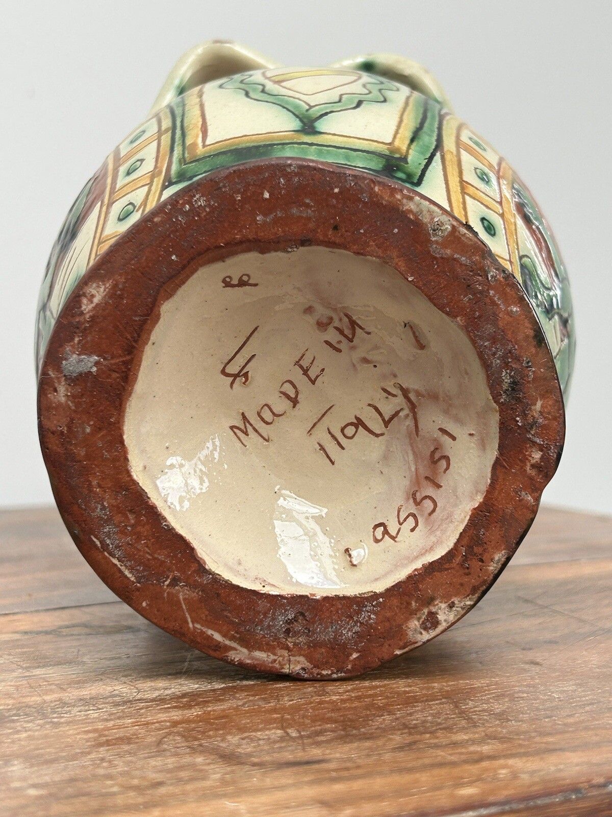 photo for sale Antique Signed Italian Faience Lion Majolica Handled Terracotta Pottery Assisi