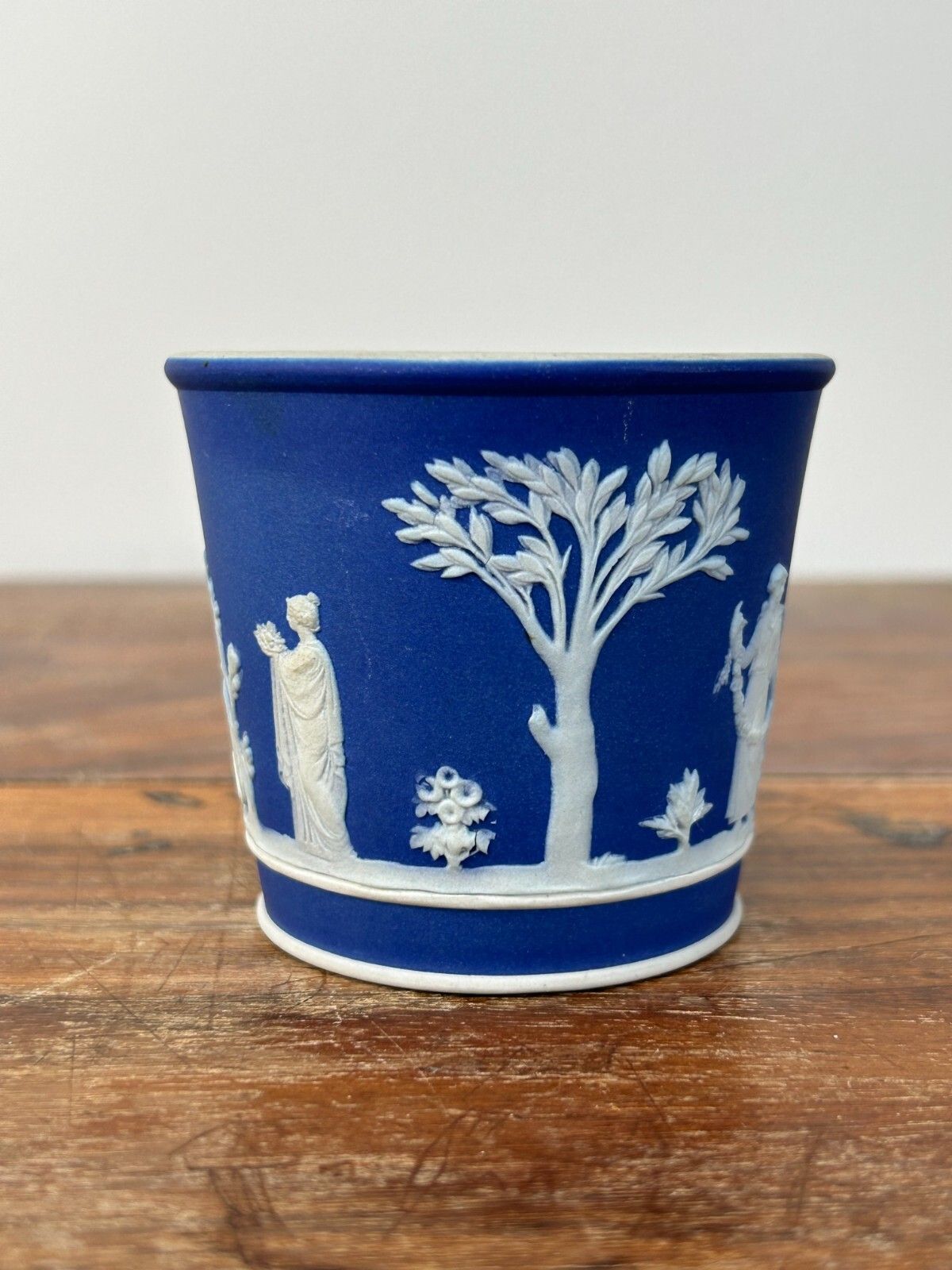 Wedgwood Cobalt Blue Jasperware Cache Pot 19th Century 6.5cm photo for sale