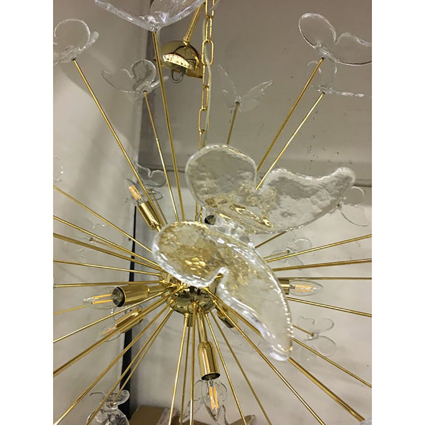 Murano Glass Sputnik Chandelier In Gold 24 Karat And Clear Butterfly photo buy