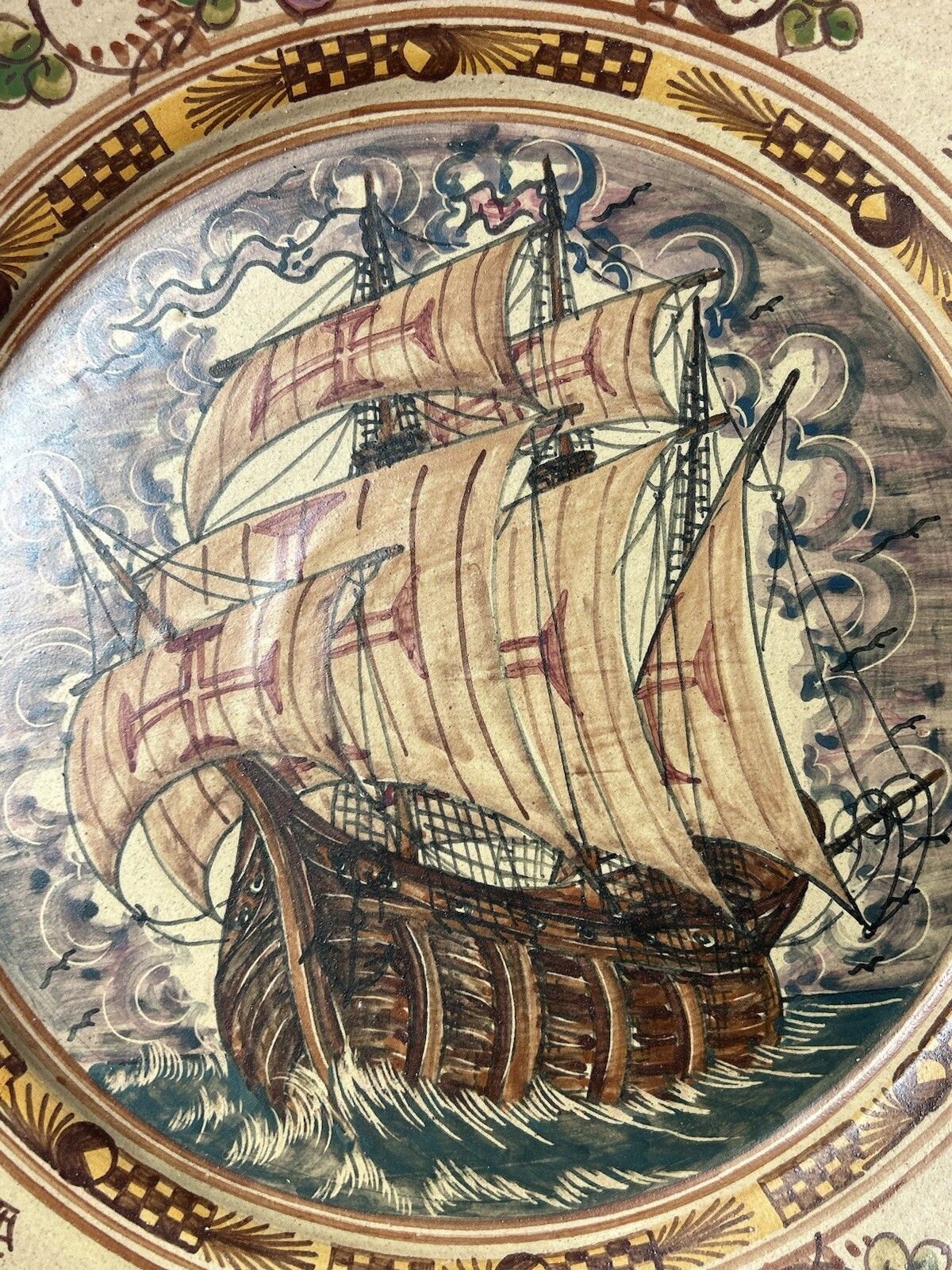 Large Charger Plate Portuguese Galleon Ship Hand Painted Algarve Portugal 15” photo furniture