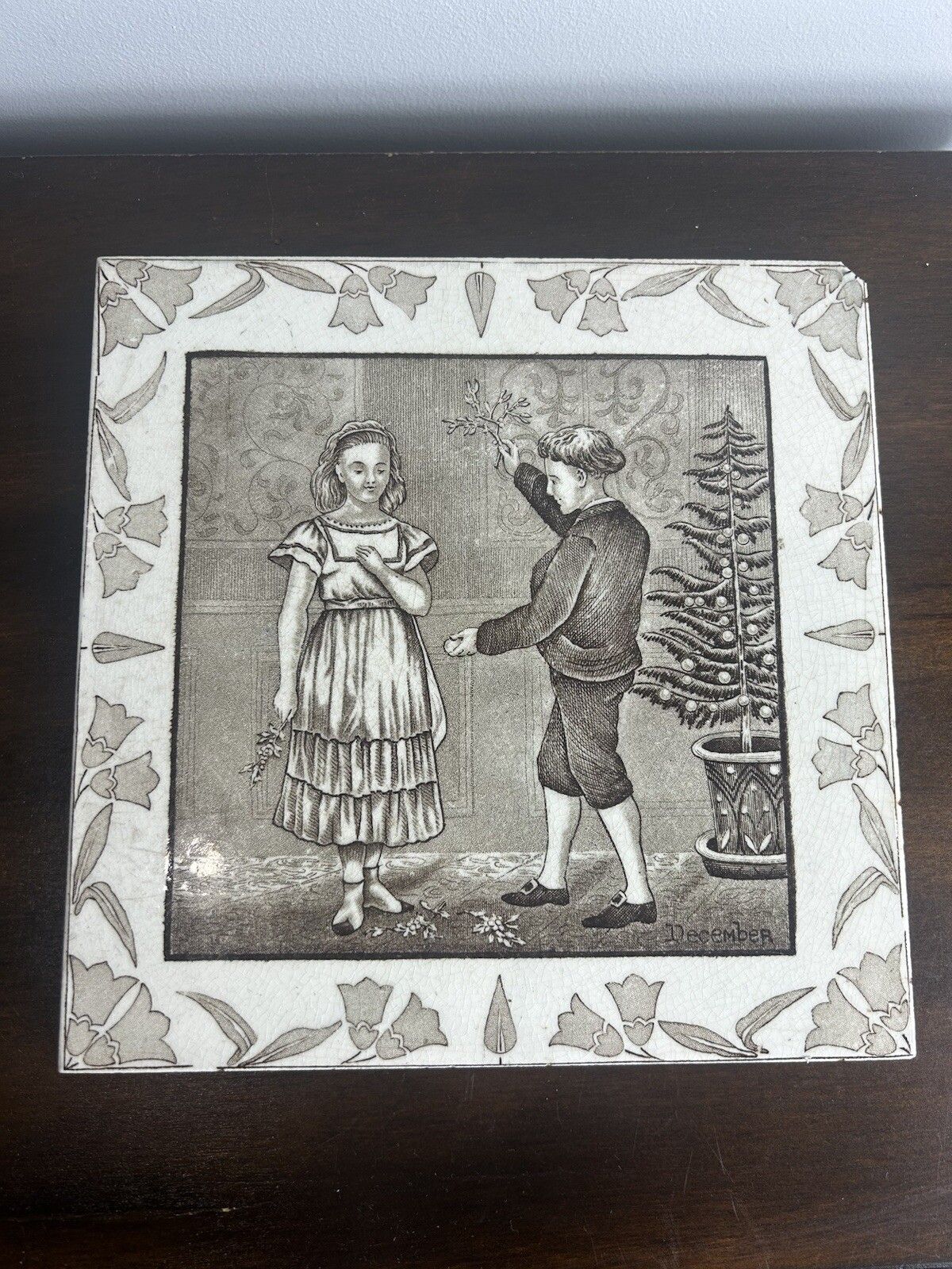 Antique Josiah Wedgwood Seasons Tile December Large 8”