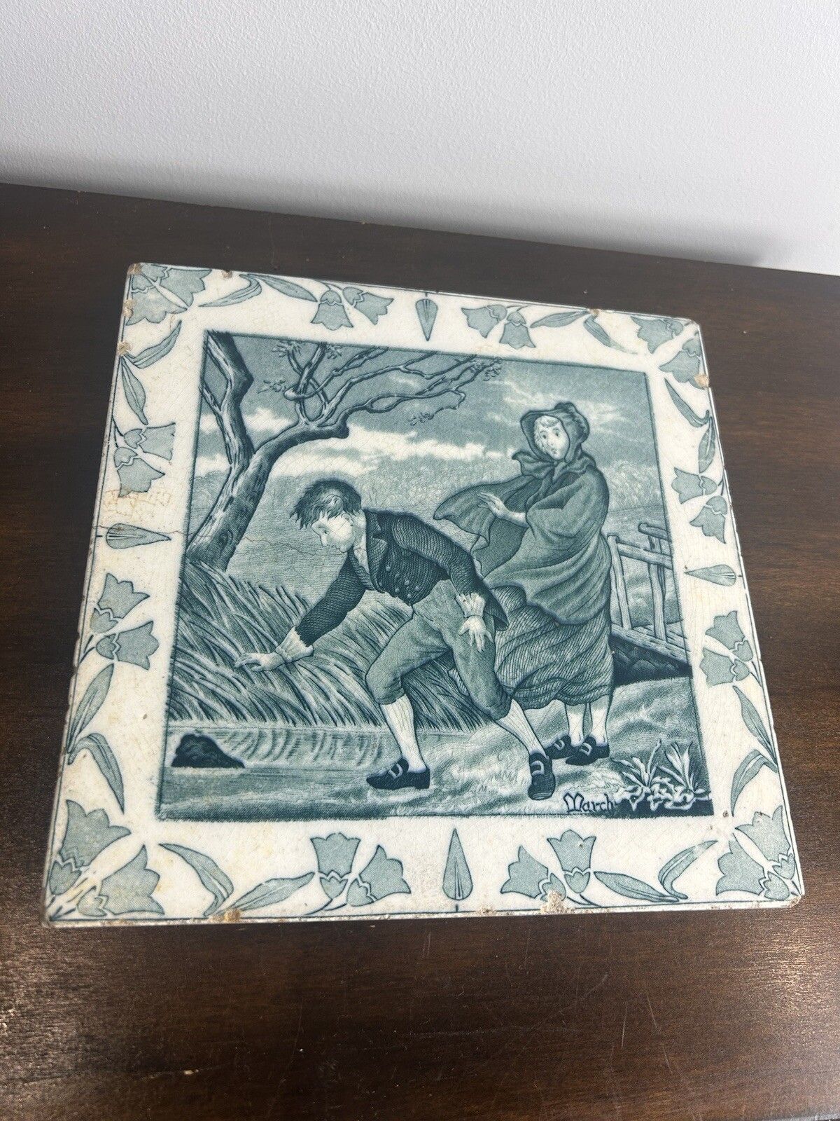 Antique Josiah Wedgwood Seasons Tile March Large photo furniture