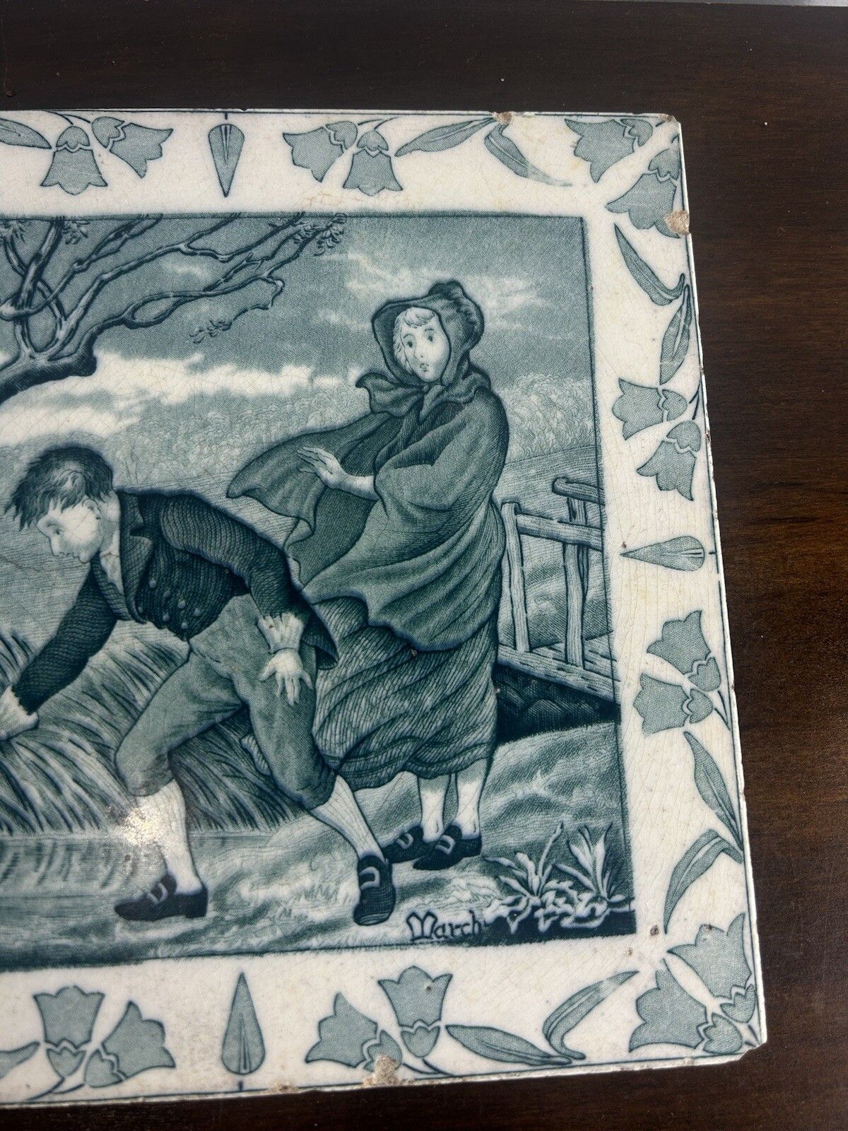 Antique Josiah Wedgwood Seasons Tile March Large photo for sale