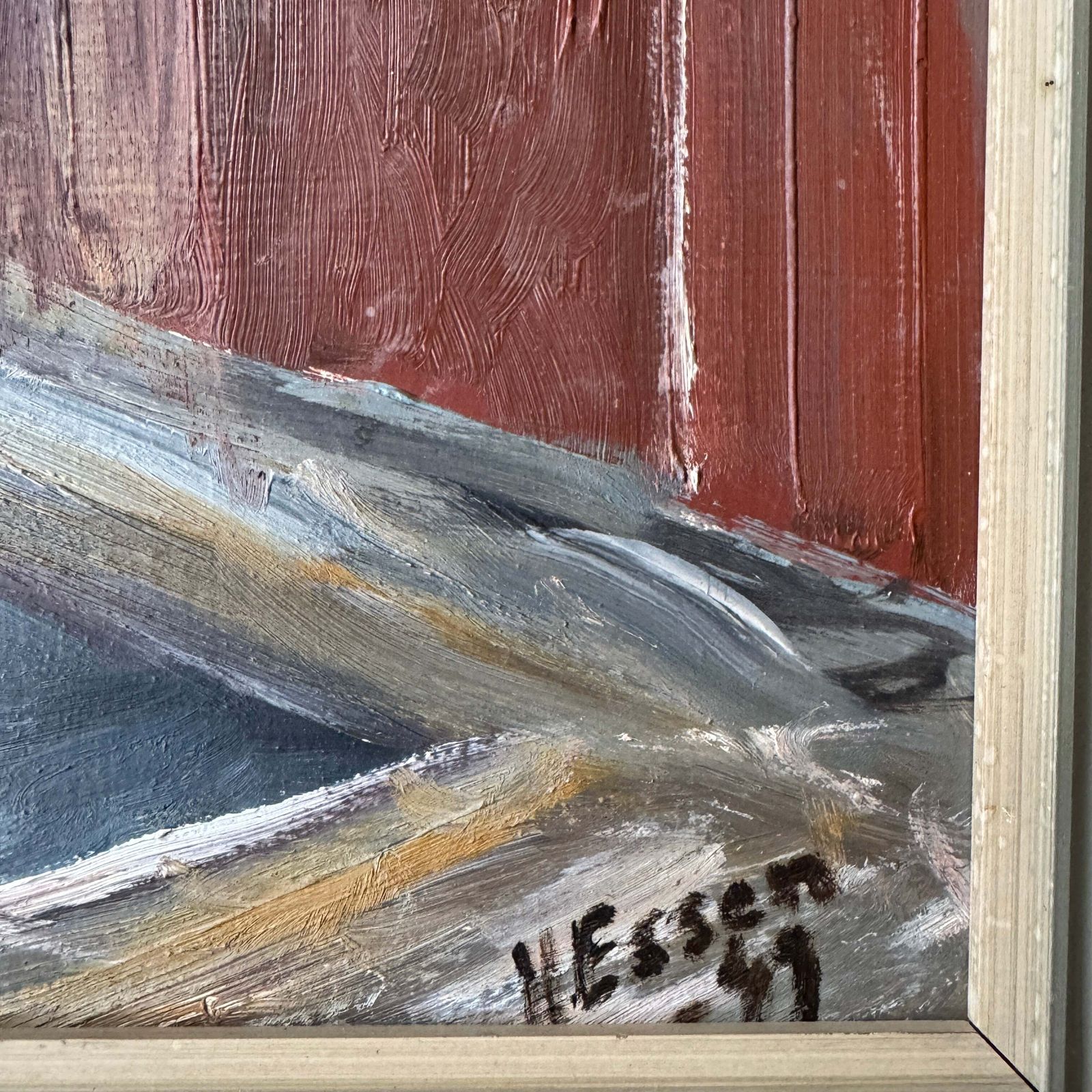Salt Air And Red Timber, 1949. Vintage Swedish Oil Painting. photo Art