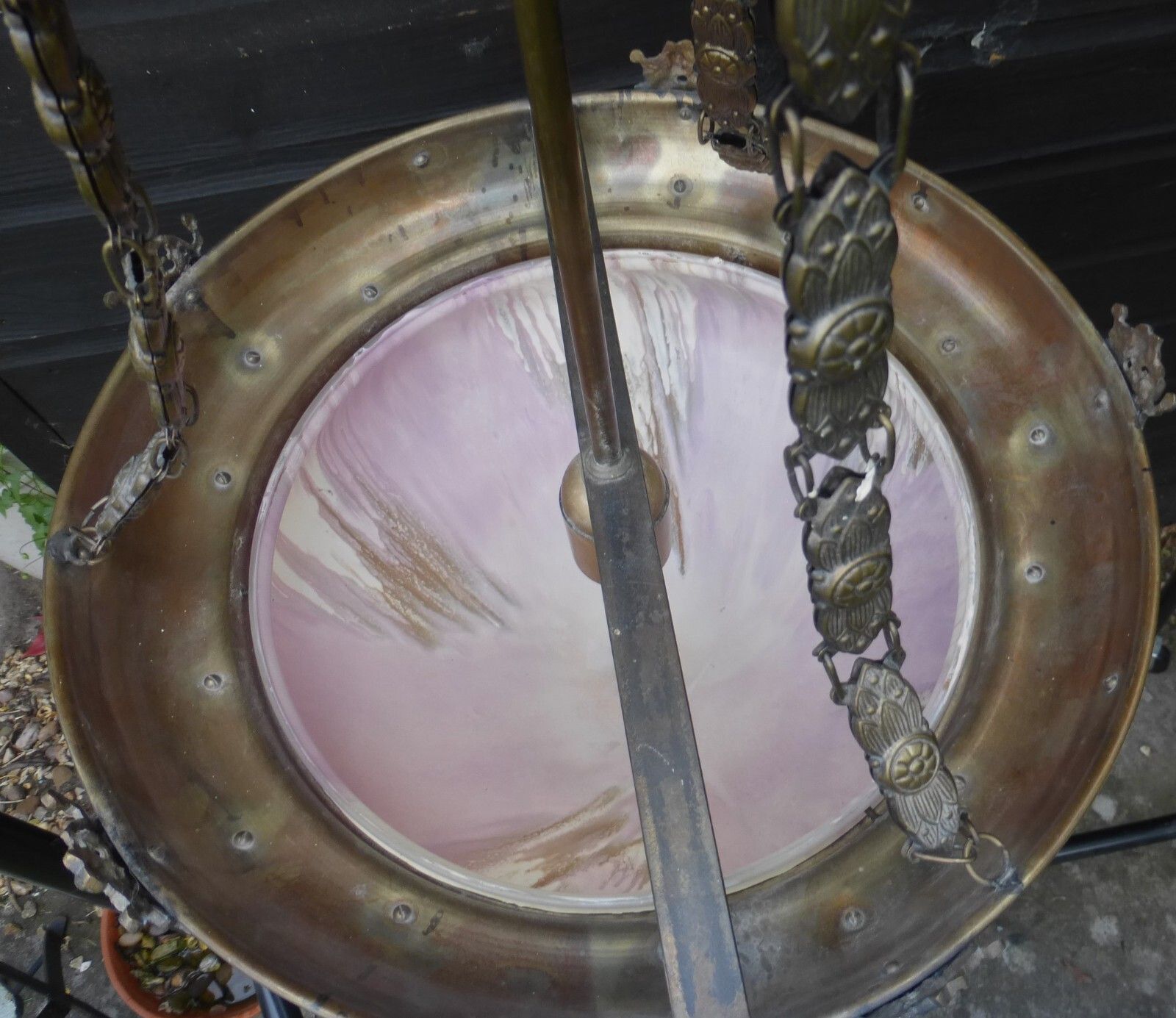Art Deco Metal Cherubs Putti Pink /  Cream Flash Glass Plafonnier Ceiling Light photo vinterior