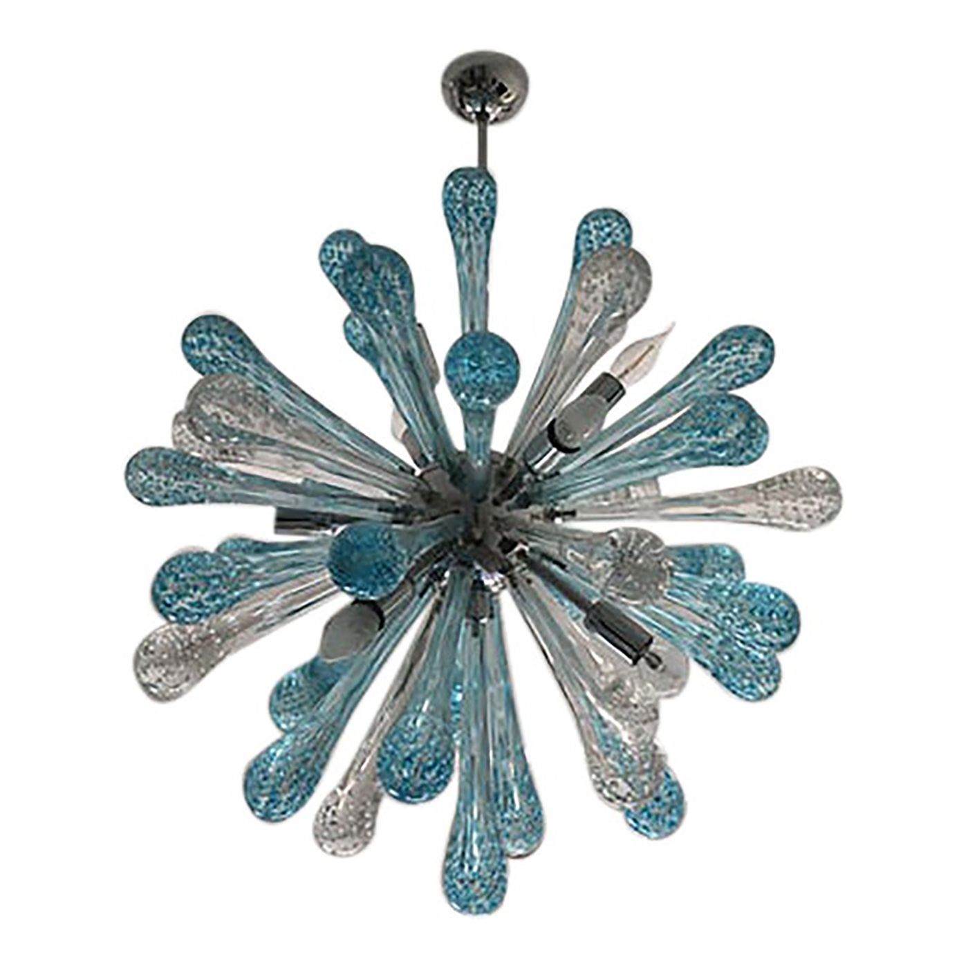 Murano Glass Light Blue And Clear Sputnik Italian Chandelier