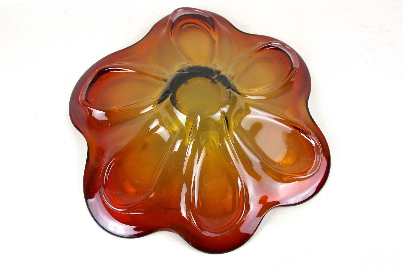 photo for sale 20th Century Murano Glass Centerpiece/ Bowl, Red/ Amber Colored, It Ca. 1970