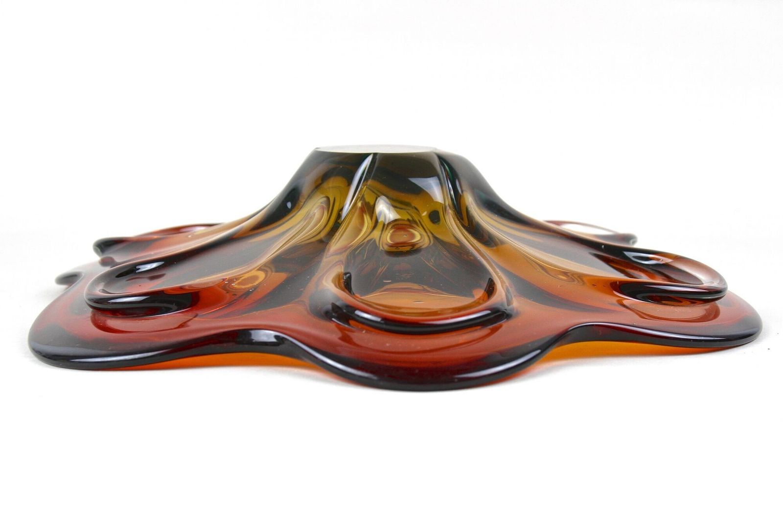 650.0 20th Century Murano Glass Centerpiece/ Bowl, Red/ Amber Colored, It Ca. 1970 photo