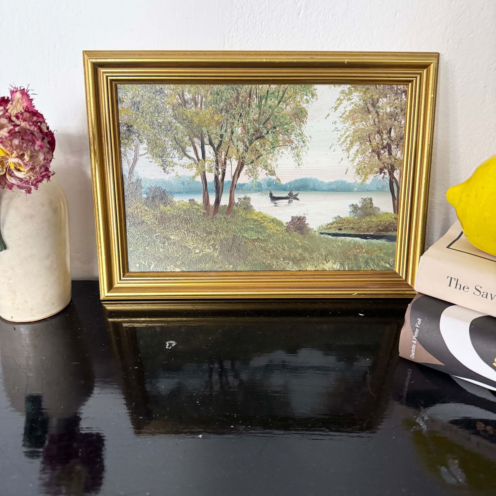 Whispers On The Water. Vintage Swedish Oil Painting photo furniture