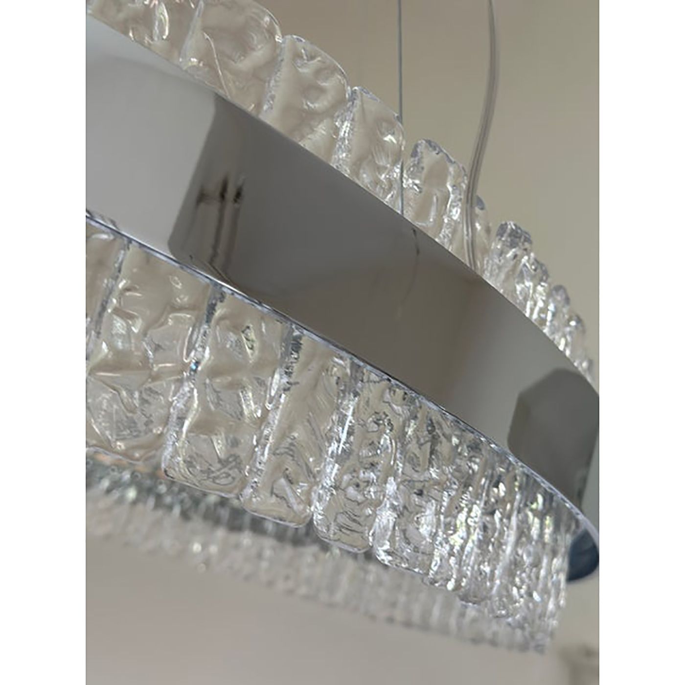 Chandelier Hammered Clear Glass In Polish Kromo Ring With Strip Led photo furniture