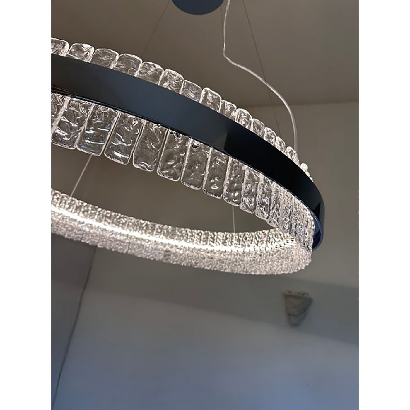 Chandelier Hammered Clear Glass In Polish Kromo Ring With Strip Led photo for sale