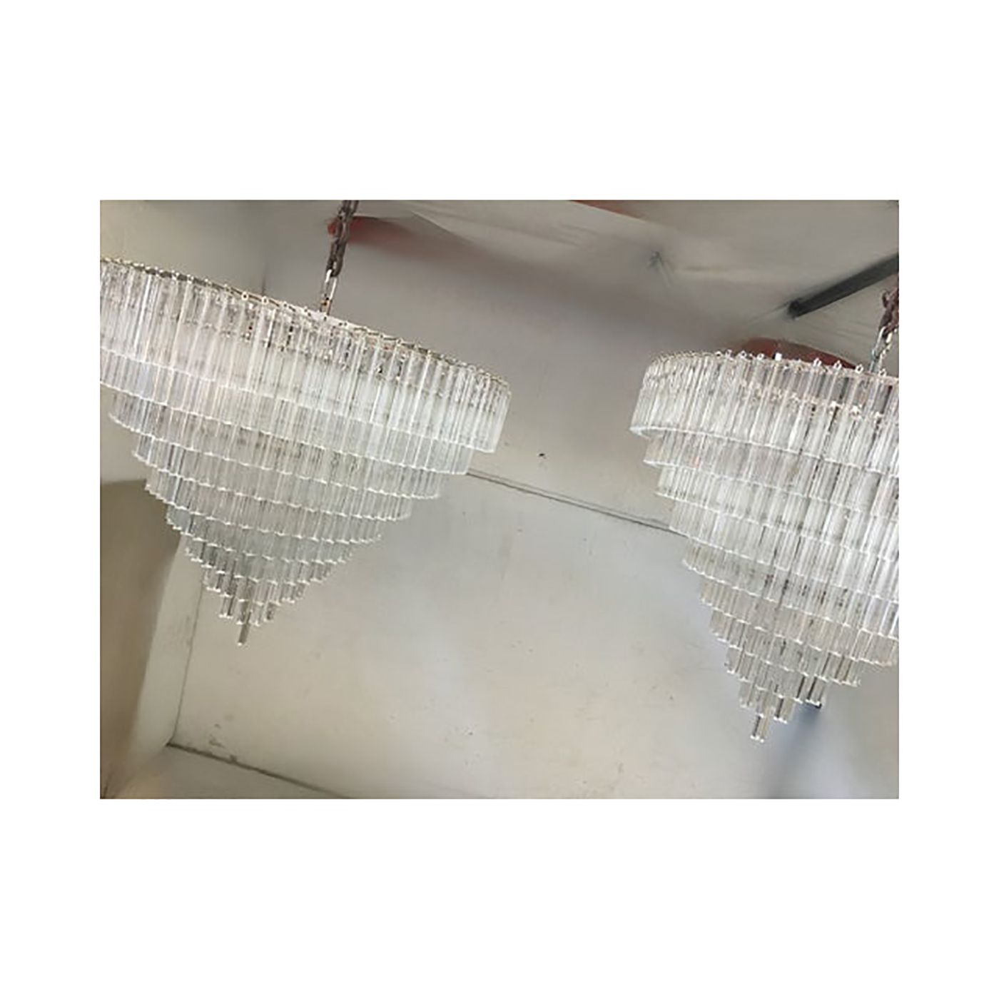 Set Of 2 Clear Triedro Murano Glass Chandelier In Venini Style photo 32200.0