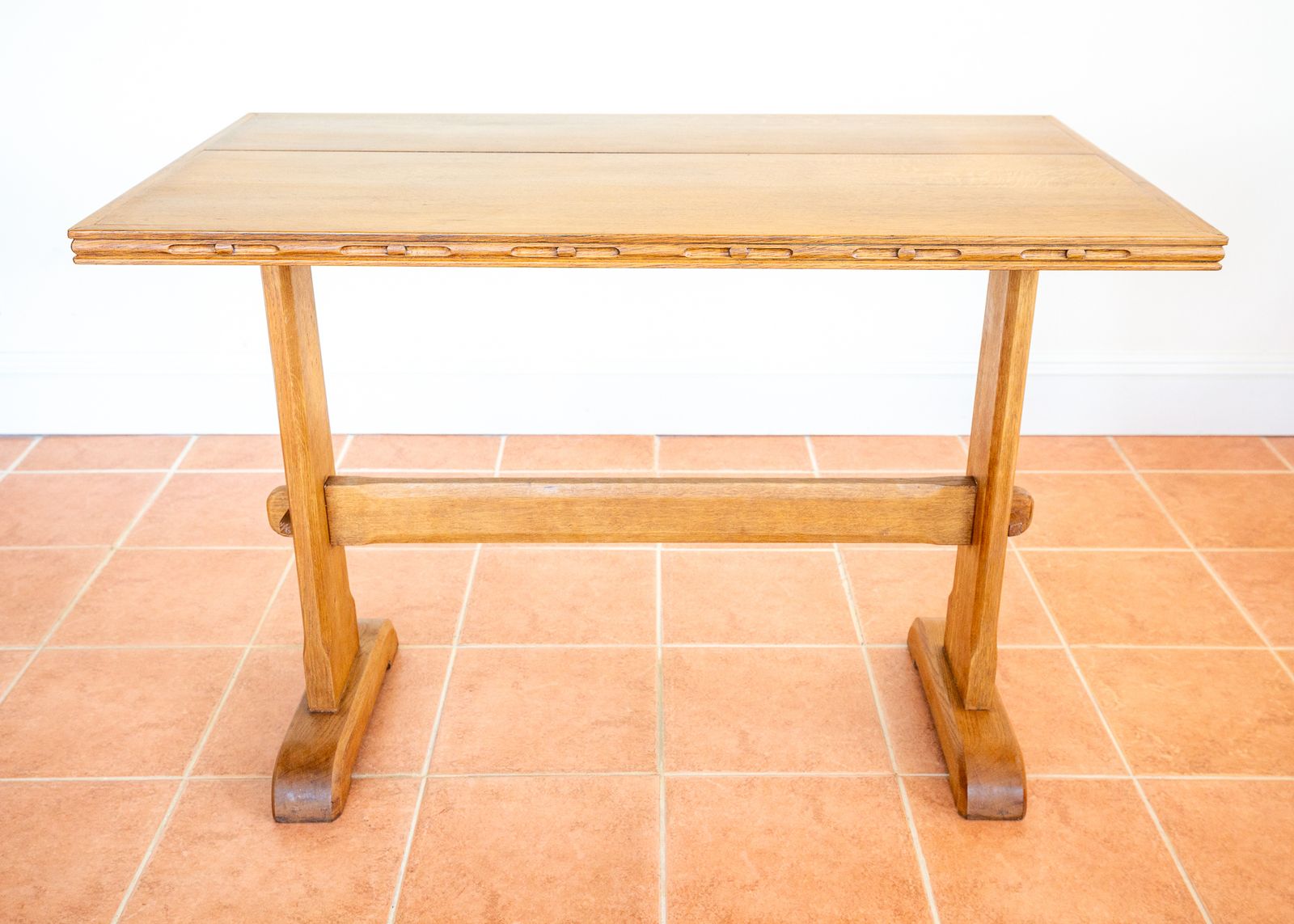 Blonde Light Oak Refectory Trestle Table Cotswold School Arts And Crafts Heals Bedroom Side Dining Tabl.E Golden Oak Rustic Farmhouse Antiqu.E photo for sale