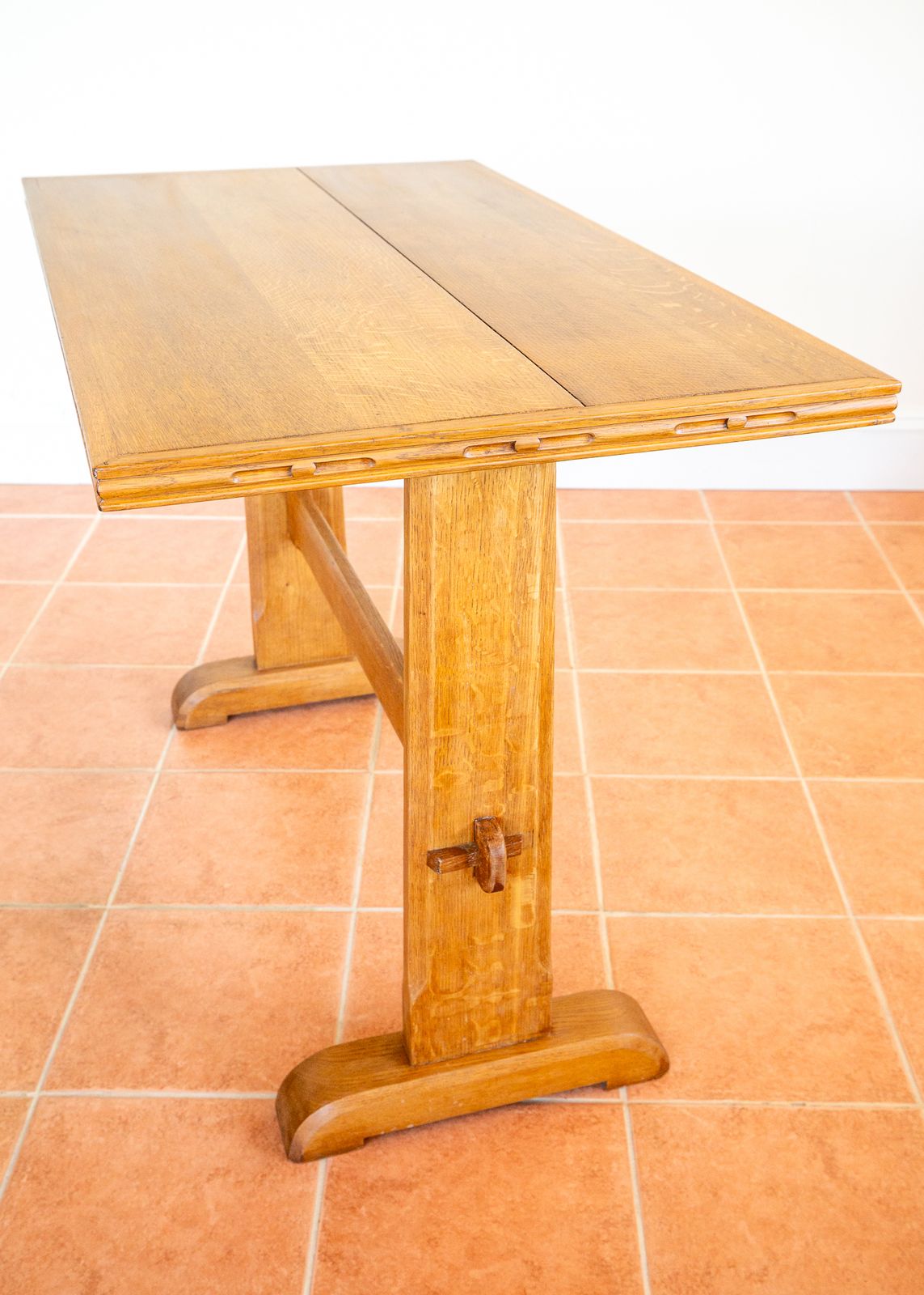 Blonde Light Oak Refectory Trestle Table Cotswold School Arts And Crafts Heals Bedroom Side Dining Tabl.E Golden Oak Rustic Farmhouse Antiqu.E photo Furniture