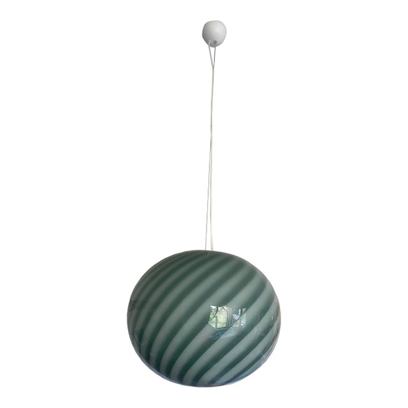 Contemporary Italian Green And White Oval Pendant In Murano Glass
