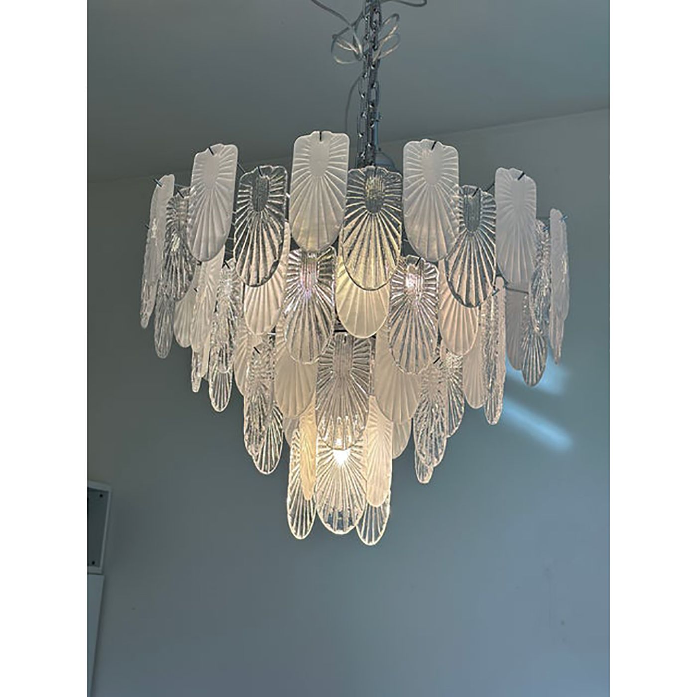 Art Deco Murano Style Chandelier Clear And Frosted Italian Sputnik Art photo vintage