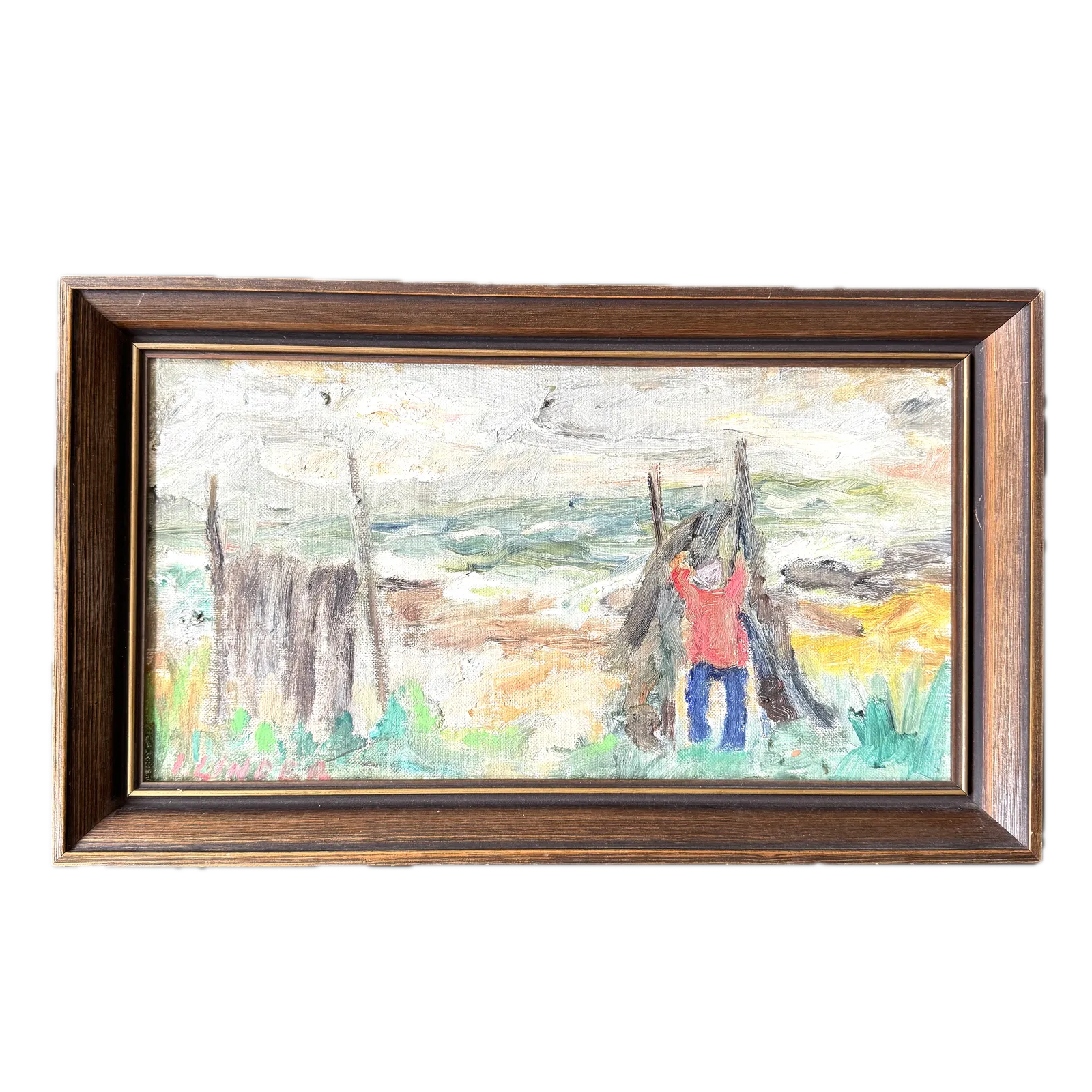 Hanging Nets, österlen. Vintage Swedish Oil Painting.
