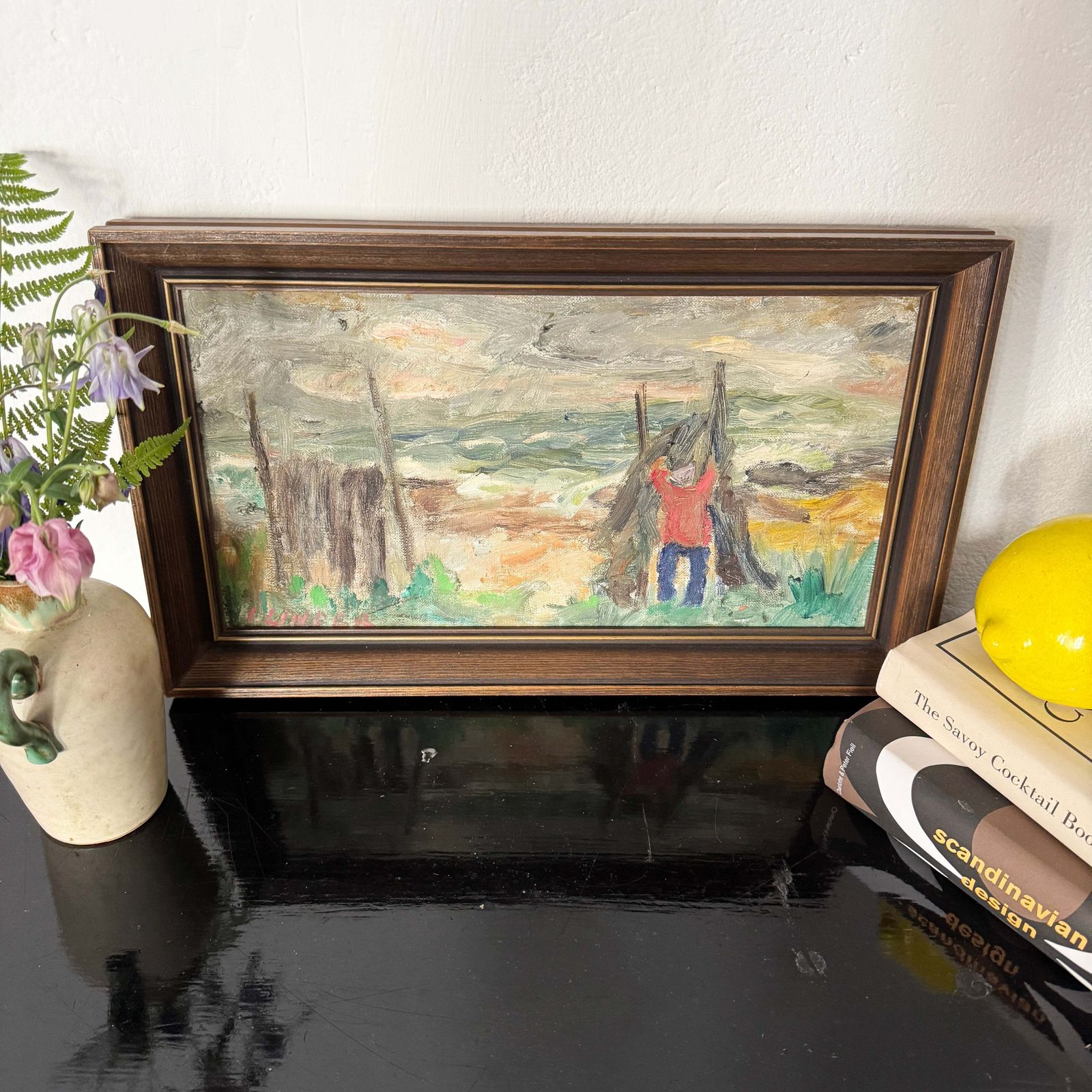 Hanging Nets, österlen. Vintage Swedish Oil Painting. photo furniture