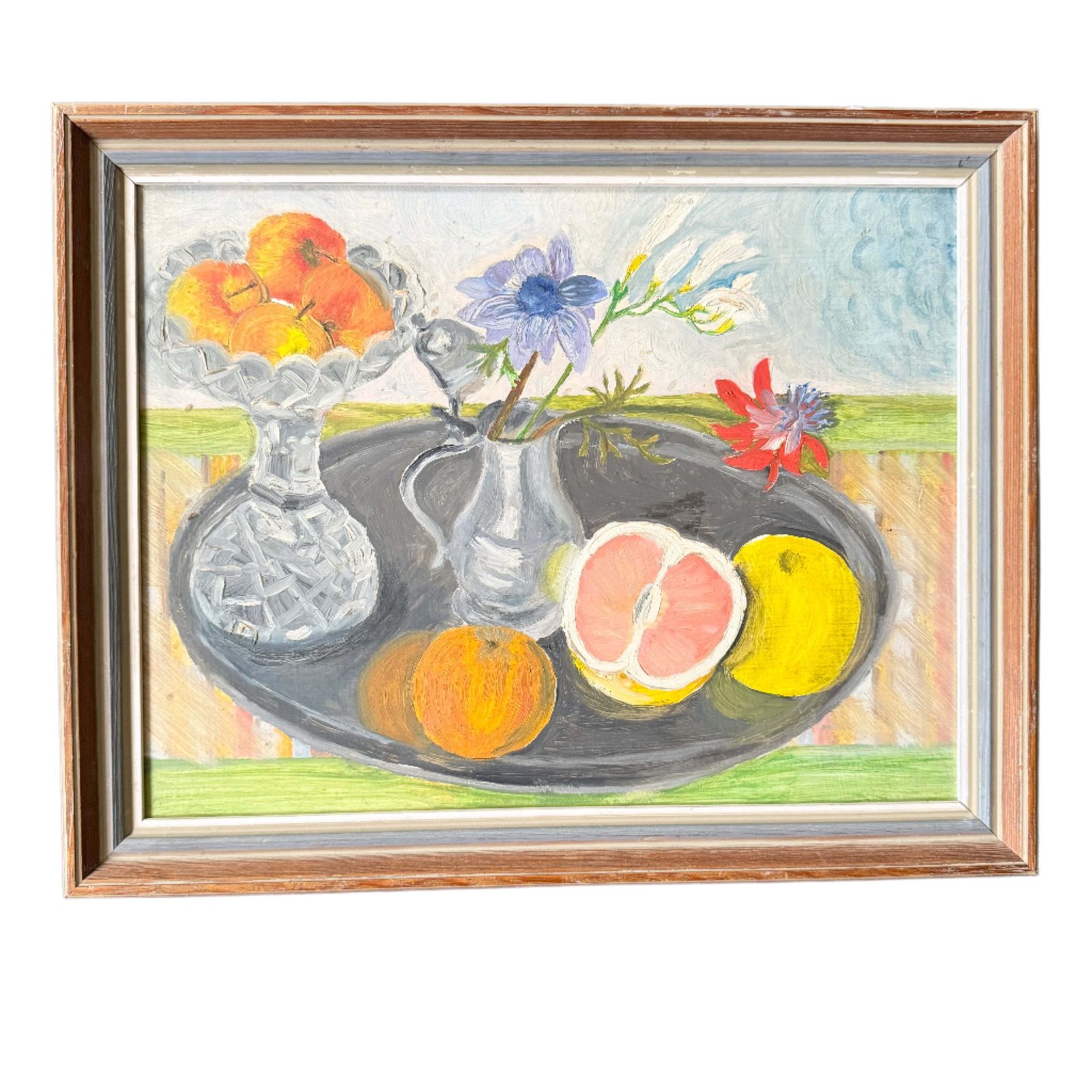 Citrus And Crystal. Vintage Swedish Still Life Oil Painting.